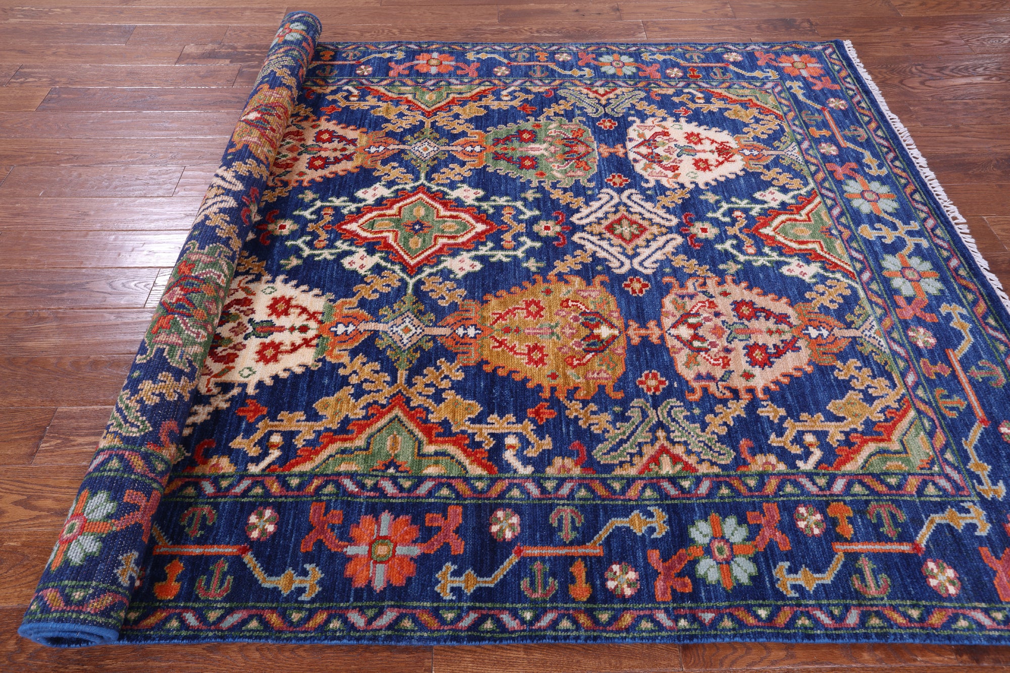 Blue Turkish Oushak Hand Knotted Wool Rug - 6' 1" X 8' 11" - Golden Nile