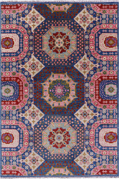Geometric Persian Mamluk Handmade Wool Rug - 6' 0" X 9' 2" - Golden Nile