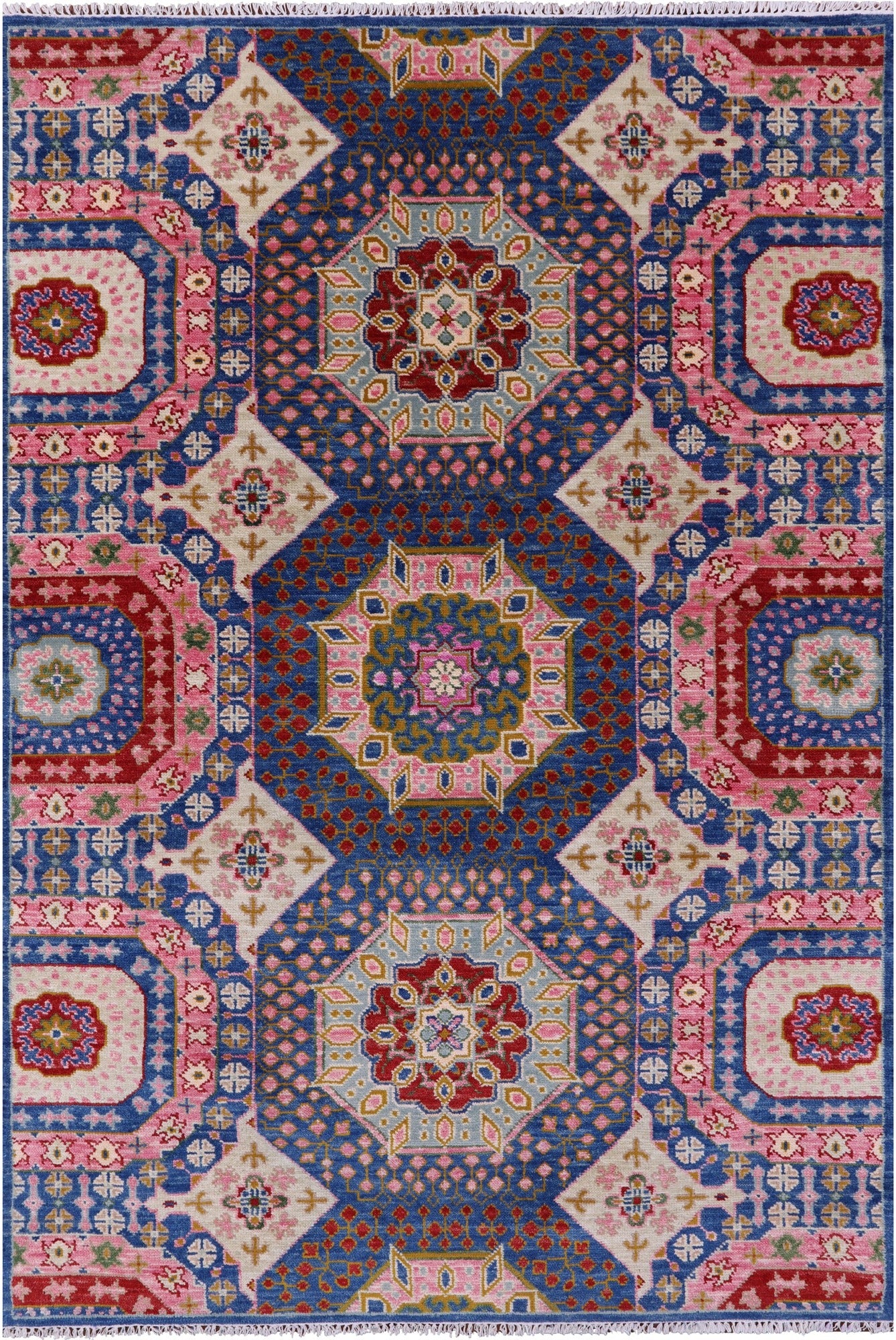 Geometric Persian Mamluk Handmade Wool Rug - 6' 0" X 9' 2" - Golden Nile
