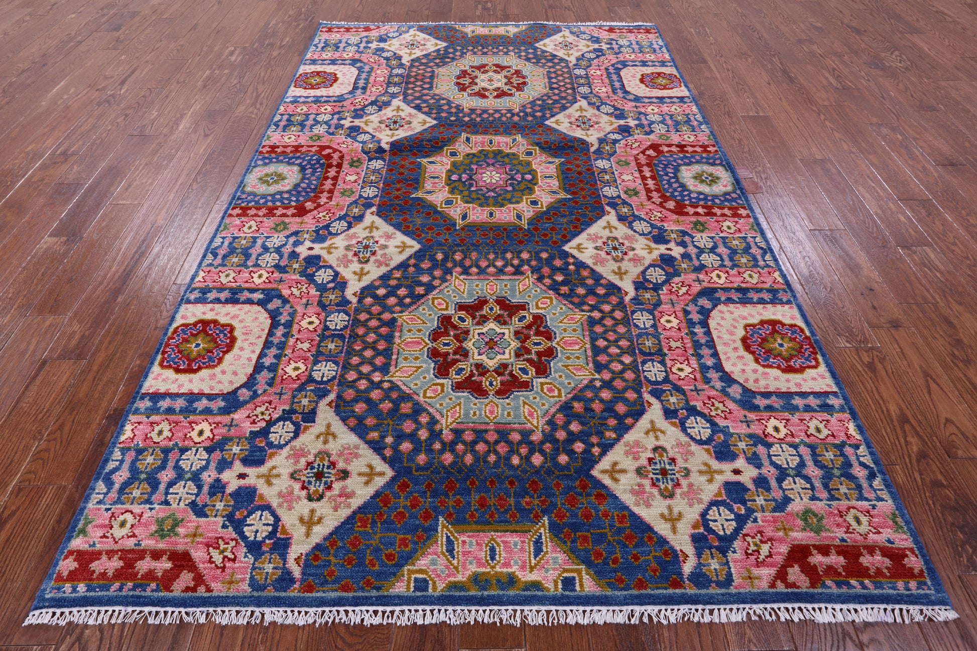 Geometric Persian Mamluk Handmade Wool Rug - 6' 0" X 9' 2" - Golden Nile