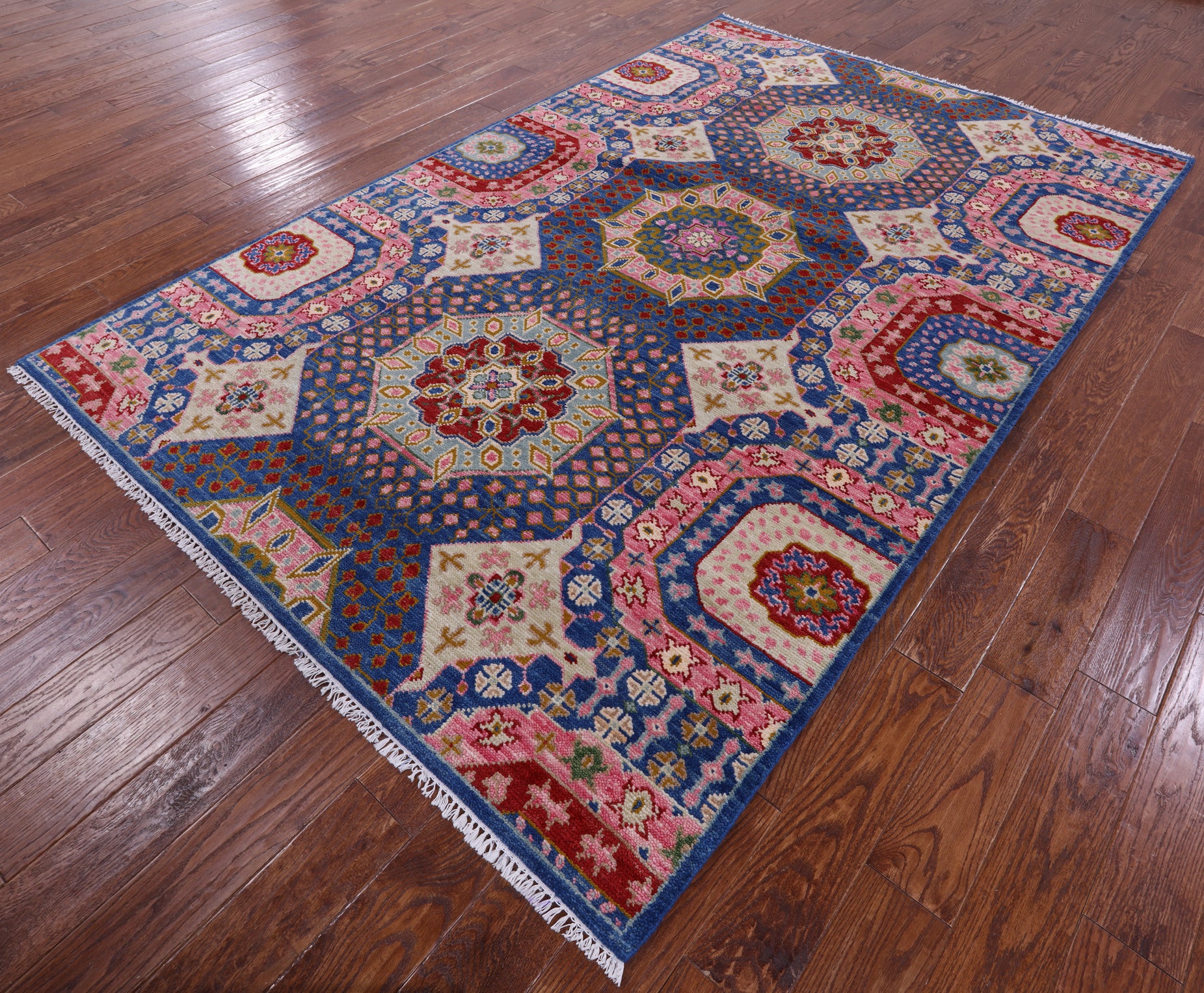 Geometric Persian Mamluk Handmade Wool Rug - 6' 0" X 9' 2" - Golden Nile