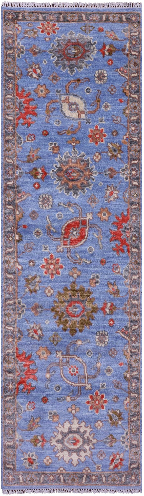 Blue Turkish Oushak Handmade Wool Runner Rug - 2' 7" X 8' 8" - Golden Nile