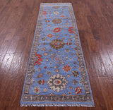 Blue Turkish Oushak Handmade Wool Runner Rug - 2' 7" X 8' 8" - Golden Nile