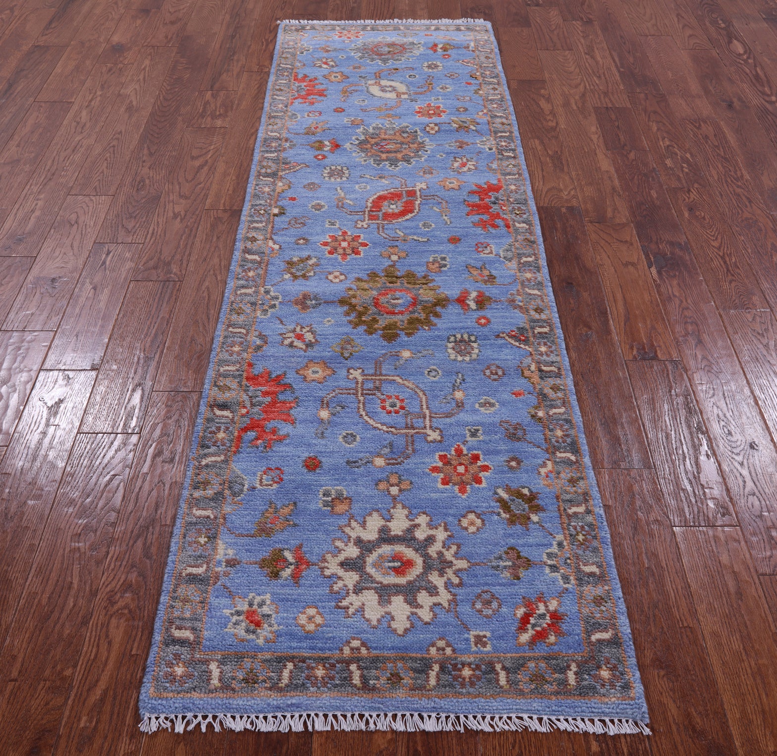 Blue Turkish Oushak Handmade Wool Runner Rug - 2' 7" X 8' 8" - Golden Nile