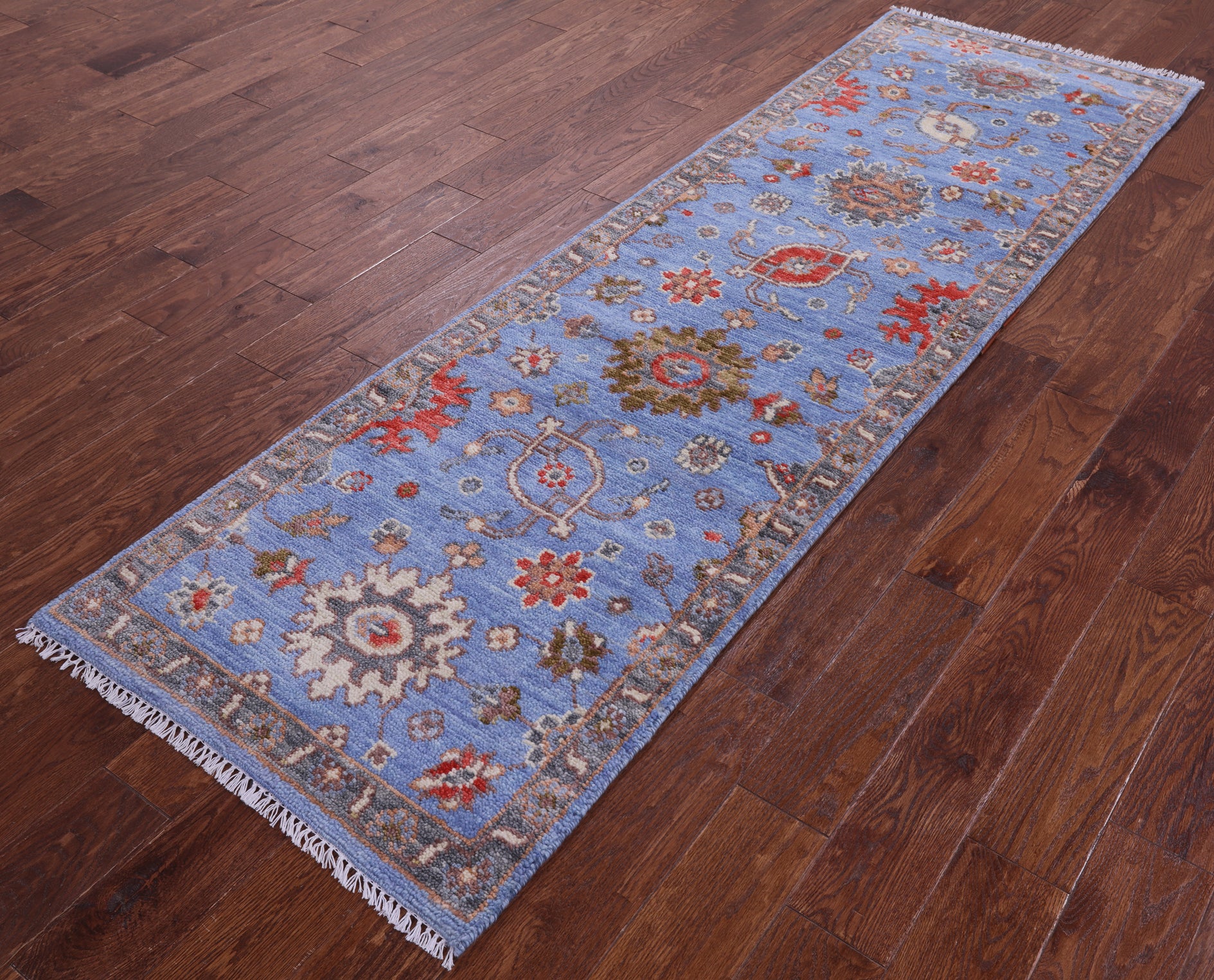 Blue Turkish Oushak Handmade Wool Runner Rug - 2' 7" X 8' 8" - Golden Nile