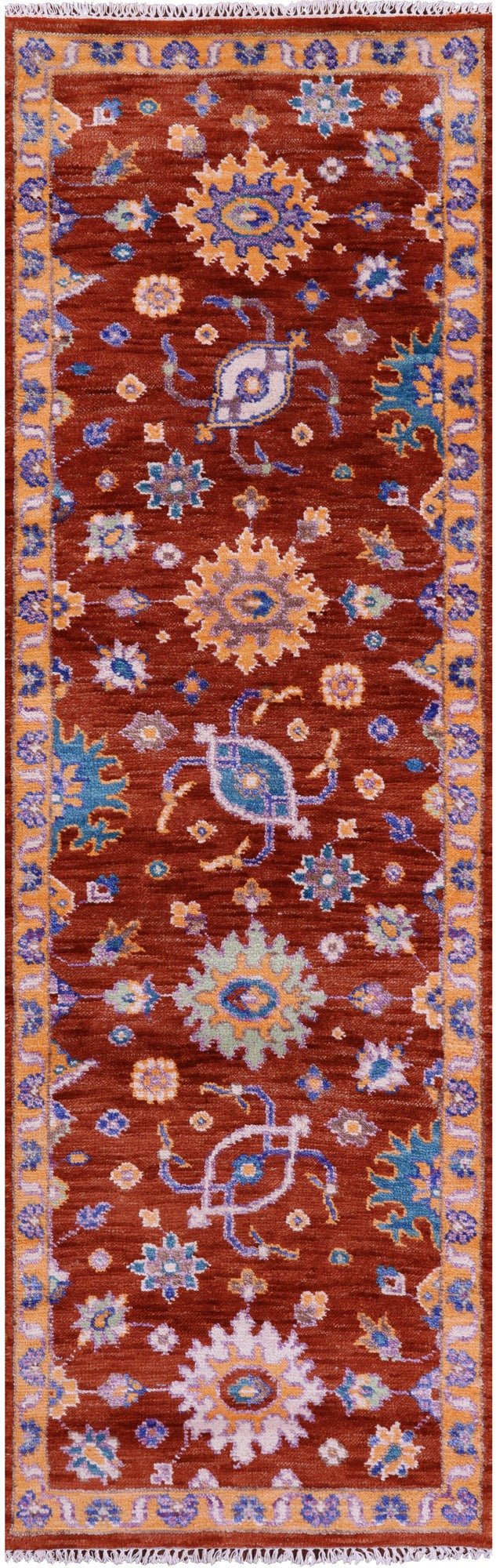 Turkish Oushak Hand Knotted Wool Runner Rug - 2' 7" X 8' 5" - Golden Nile