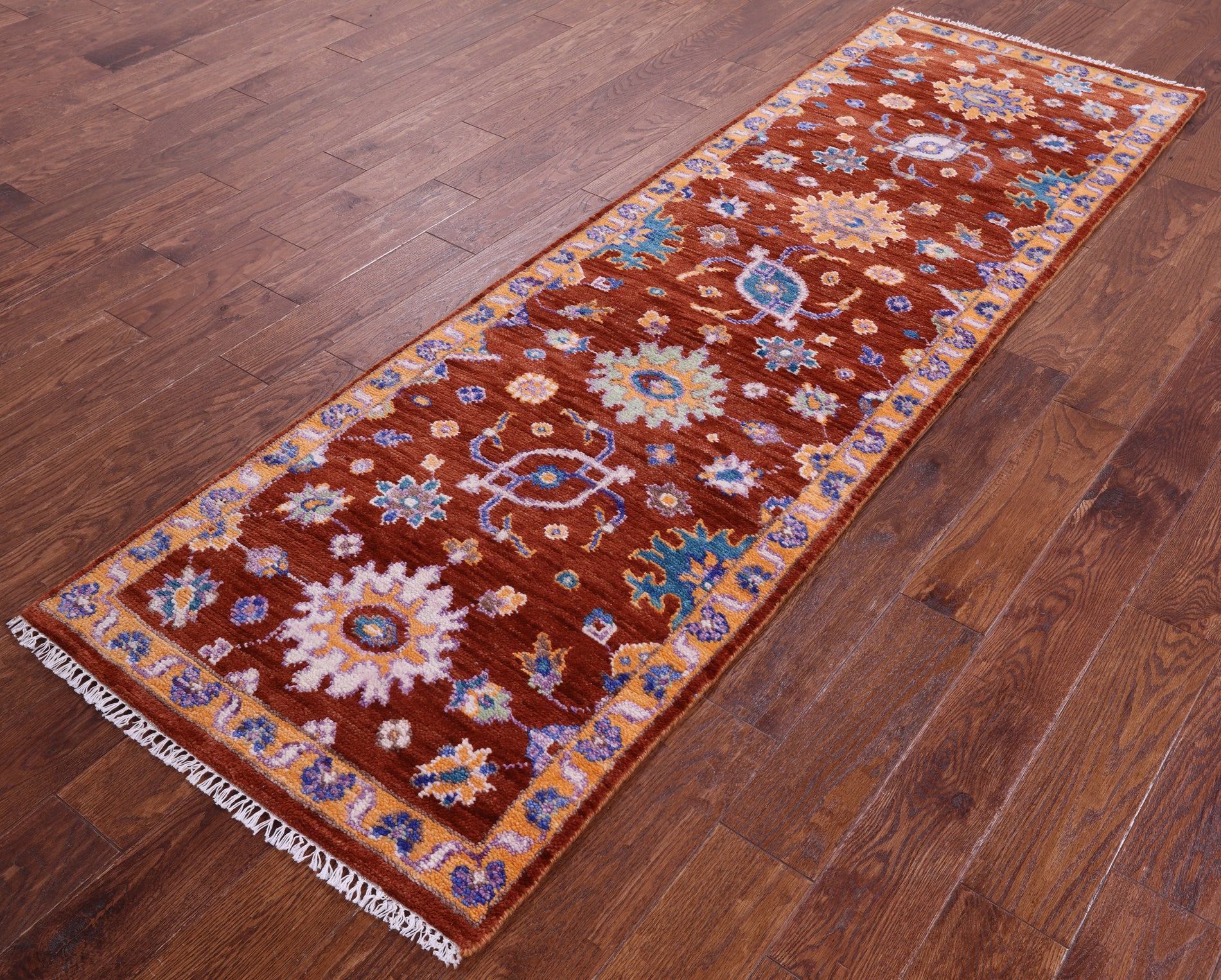 Turkish Oushak Hand Knotted Wool Runner Rug - 2' 7" X 8' 5" - Golden Nile