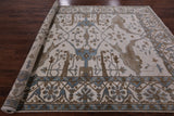 Ivory Turkish Oushak Hand Knotted Wool Area Rug - 8' 3" X 9' 11" - Golden Nile