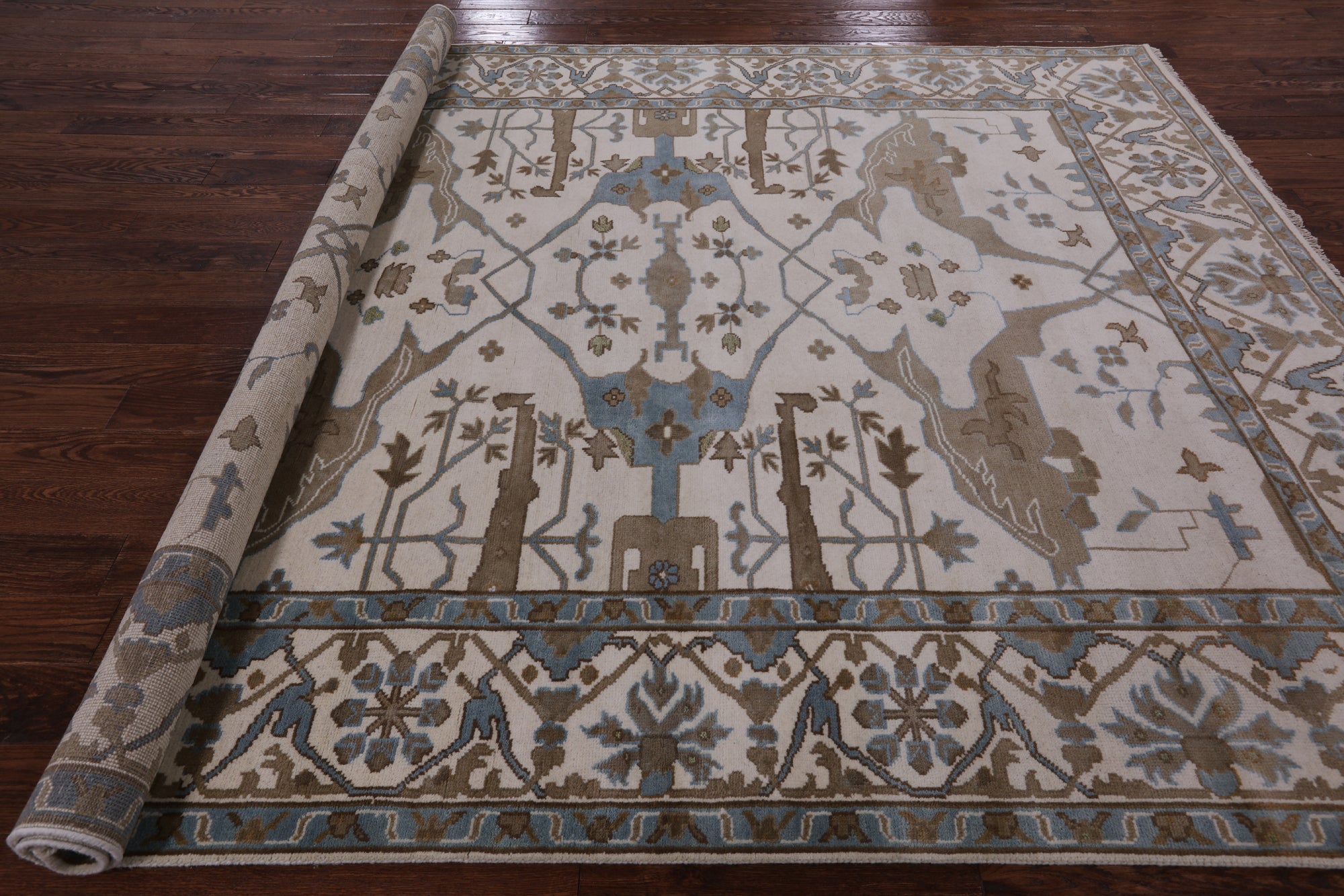 Ivory Turkish Oushak Hand Knotted Wool Area Rug - 8' 3" X 9' 11" - Golden Nile