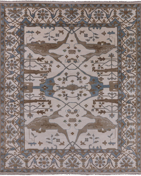 Ivory Turkish Oushak Hand Knotted Wool Area Rug - 8' 3" X 9' 11" - Golden Nile