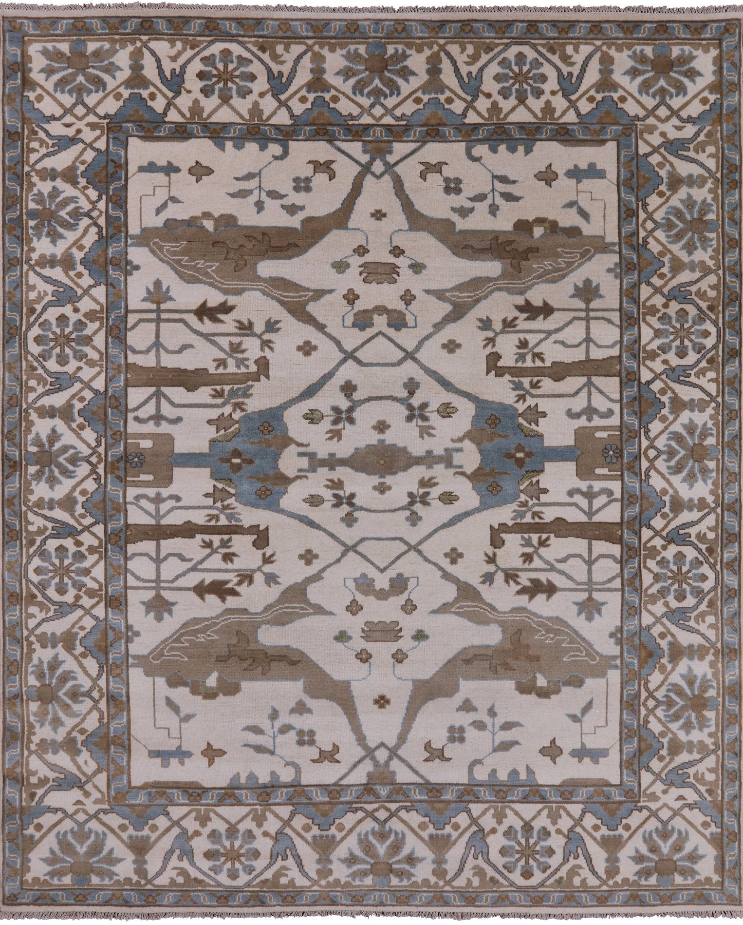 Ivory Turkish Oushak Hand Knotted Wool Area Rug - 8' 3" X 9' 11" - Golden Nile