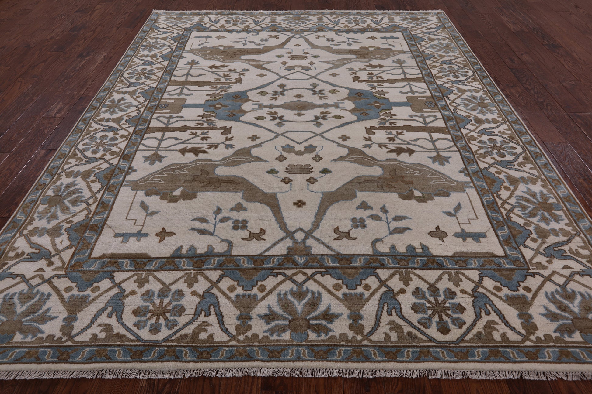 Ivory Turkish Oushak Hand Knotted Wool Area Rug - 8' 3" X 9' 11" - Golden Nile