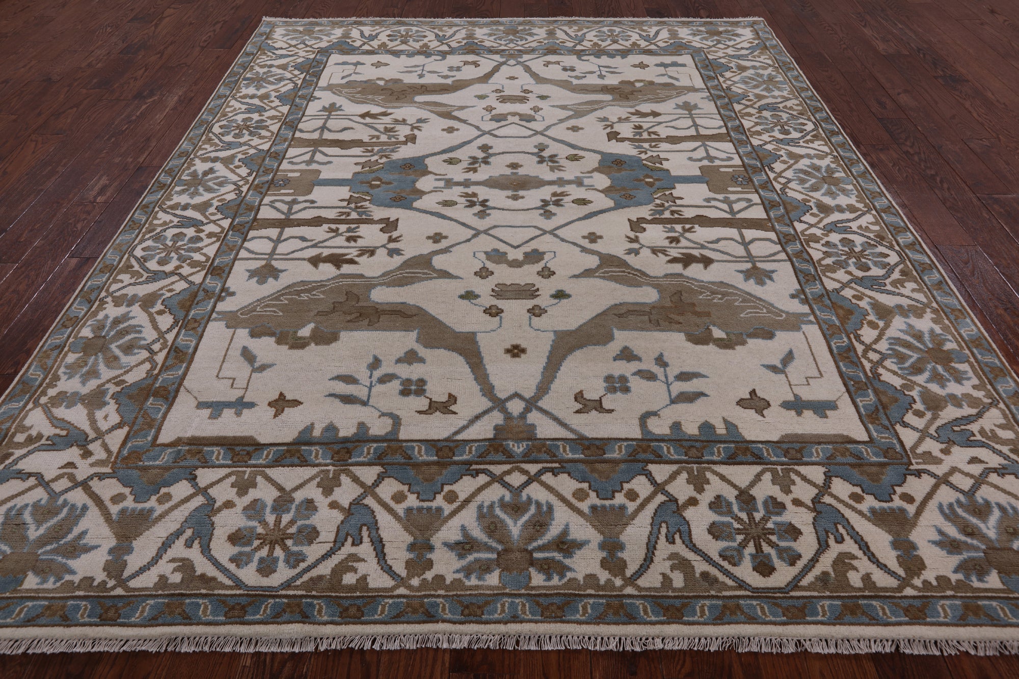 Ivory Turkish Oushak Hand Knotted Wool Area Rug - 8' 3" X 9' 11" - Golden Nile