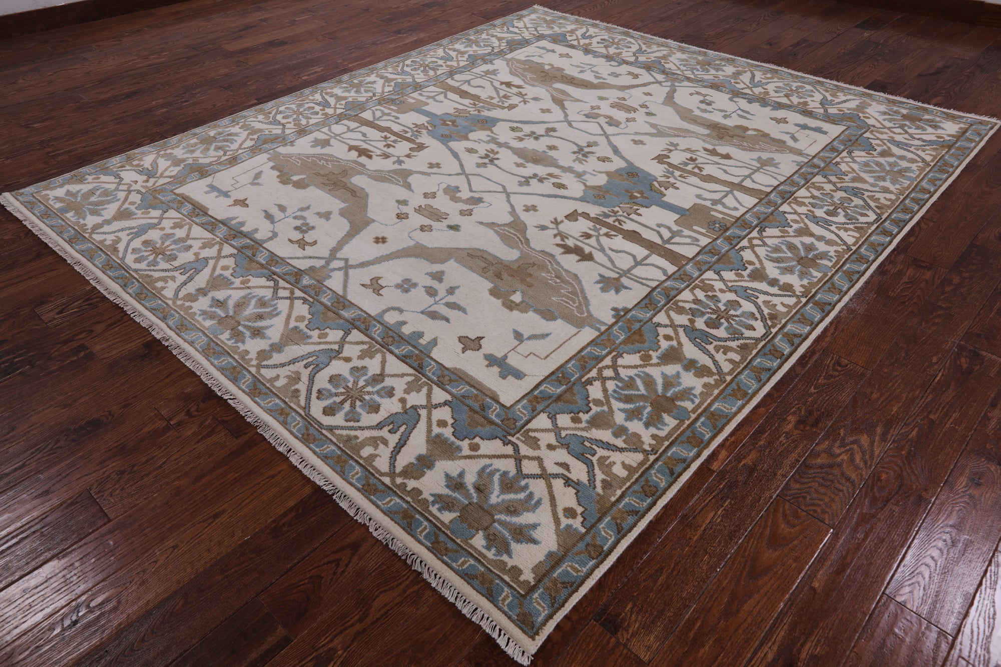 Ivory Turkish Oushak Hand Knotted Wool Area Rug - 8' 3" X 9' 11" - Golden Nile
