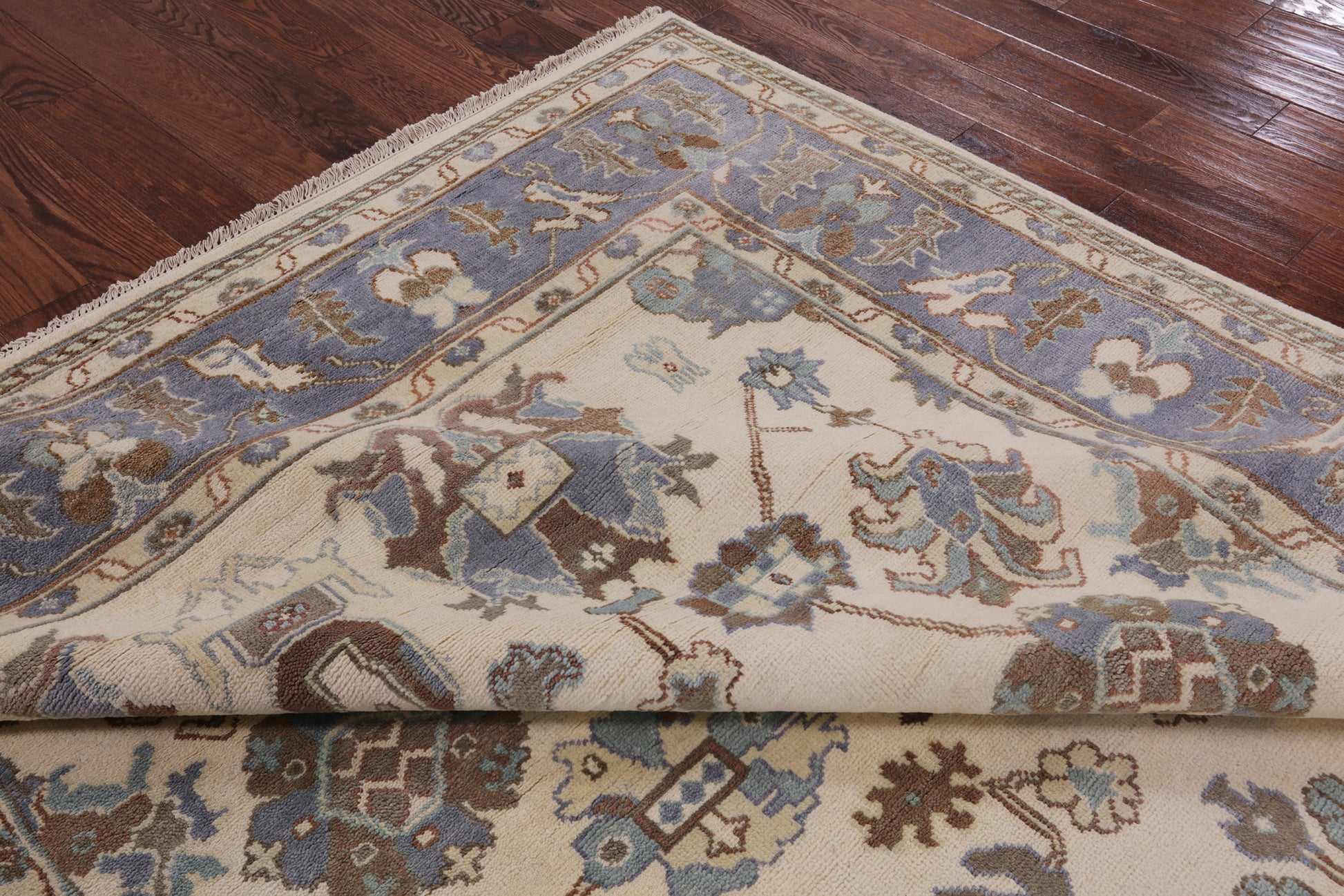 Ivory Turkish Oushak Hand Knotted Wool Area Rug - 8' 0" X 10' 0" - Golden Nile