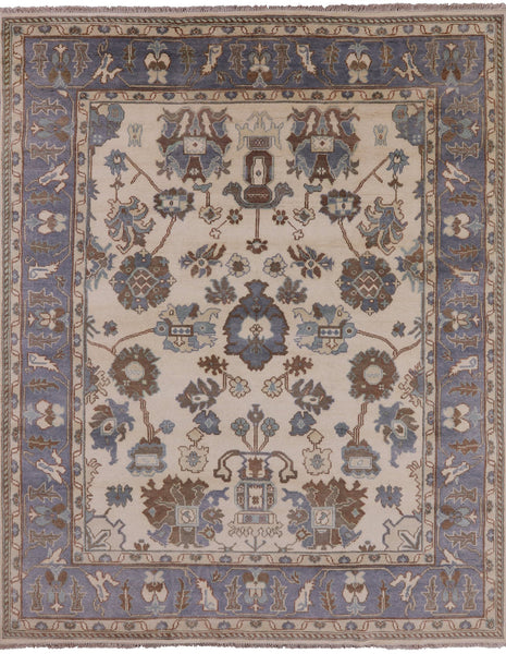 Ivory Turkish Oushak Hand Knotted Wool Area Rug - 8' 0" X 10' 0" - Golden Nile