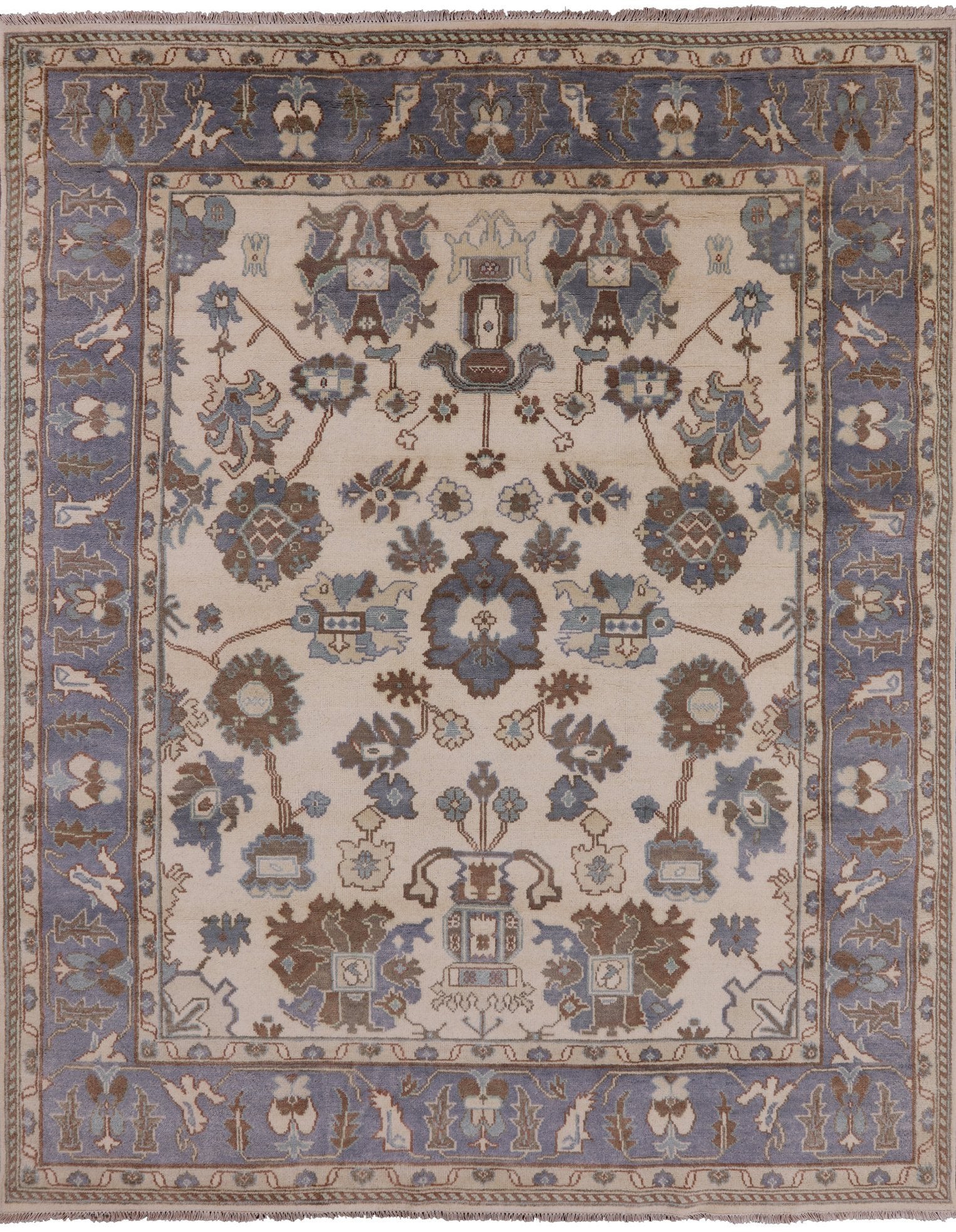 Ivory Turkish Oushak Hand Knotted Wool Area Rug - 8' 0" X 10' 0" - Golden Nile