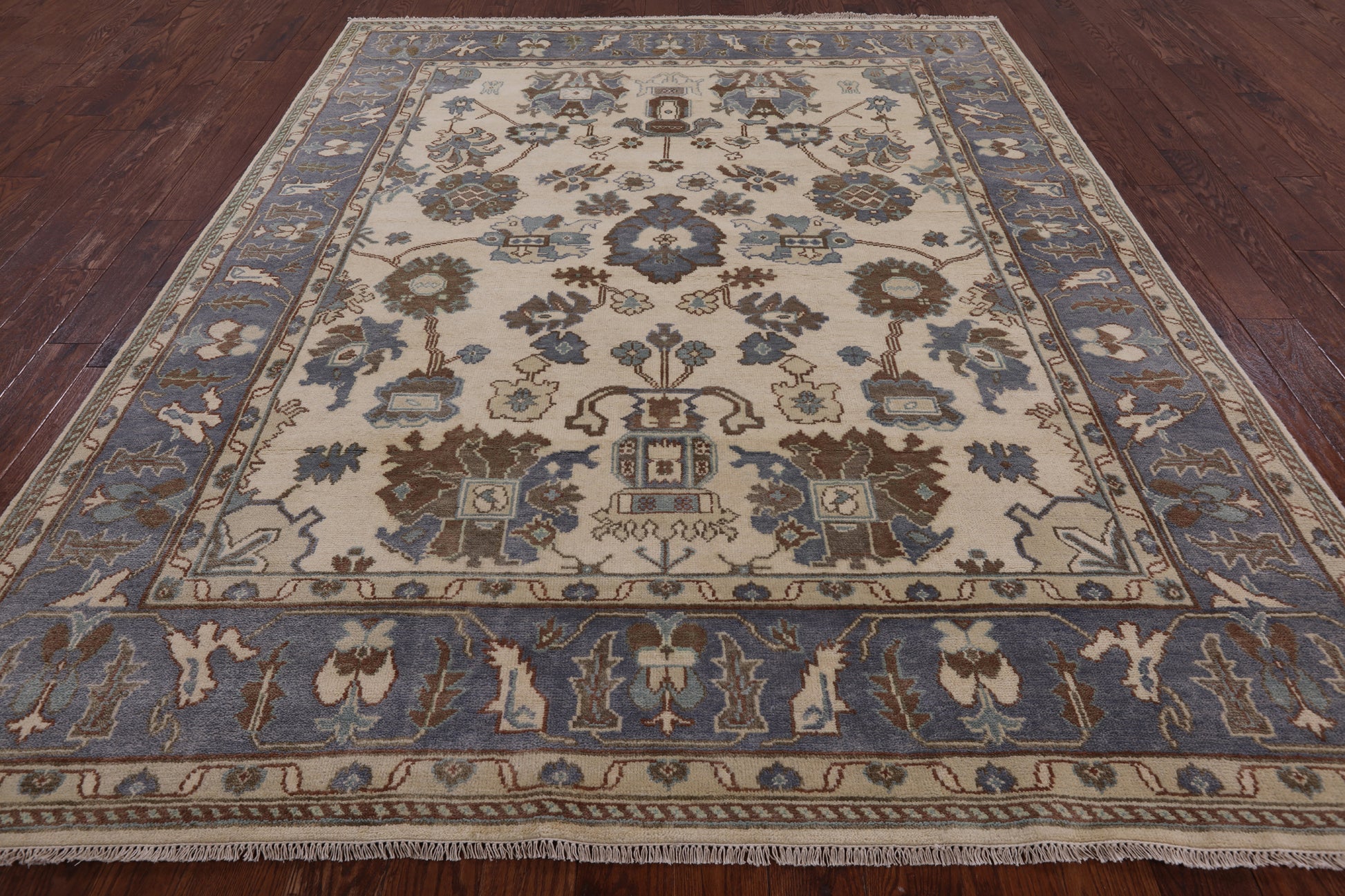 Ivory Turkish Oushak Hand Knotted Wool Area Rug - 8' 0" X 10' 0" - Golden Nile