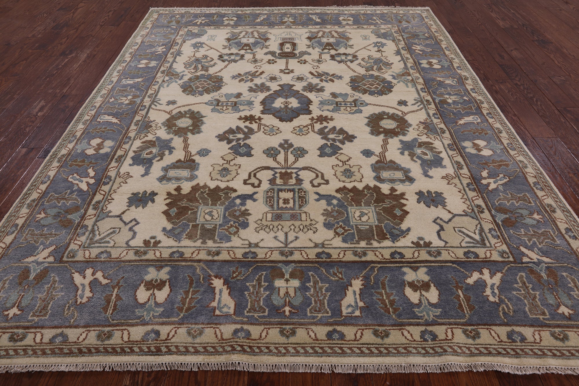 Ivory Turkish Oushak Hand Knotted Wool Area Rug - 8' 0" X 10' 0" - Golden Nile