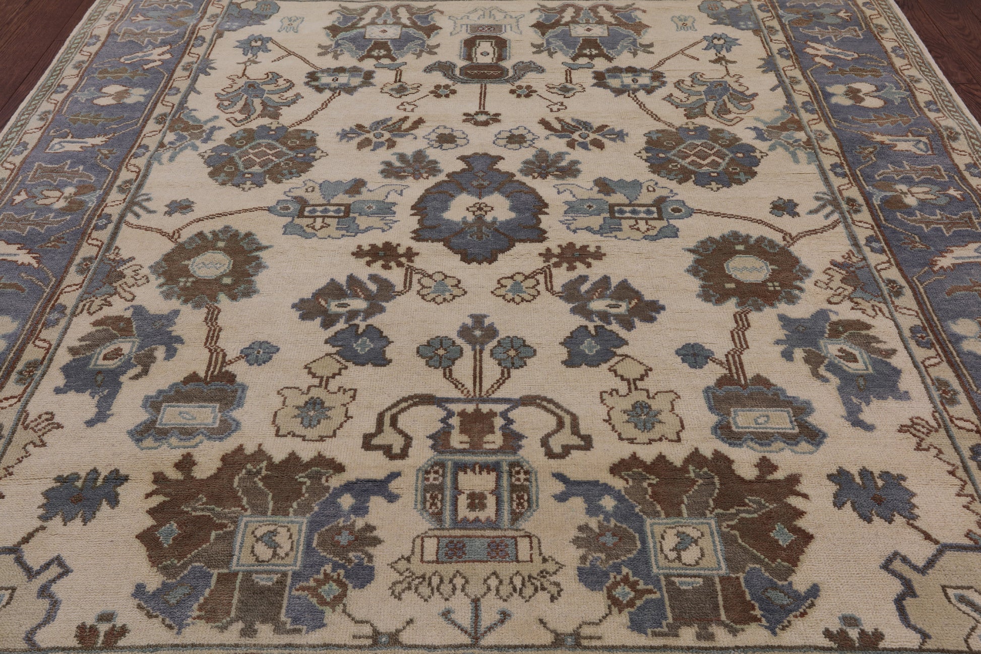 Ivory Turkish Oushak Hand Knotted Wool Area Rug - 8' 0" X 10' 0" - Golden Nile