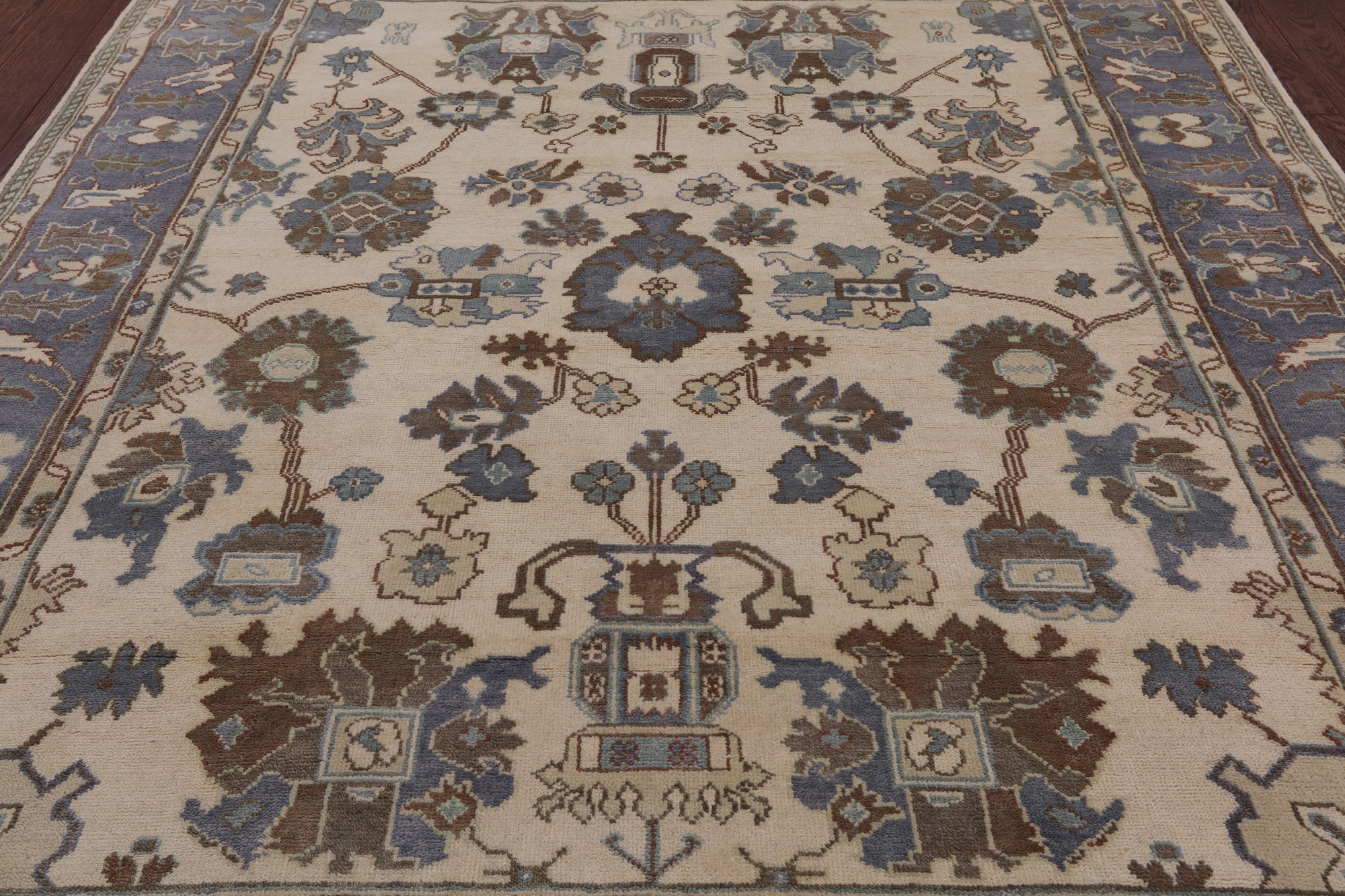 Ivory Turkish Oushak Hand Knotted Wool Area Rug - 8' 0" X 10' 0" - Golden Nile