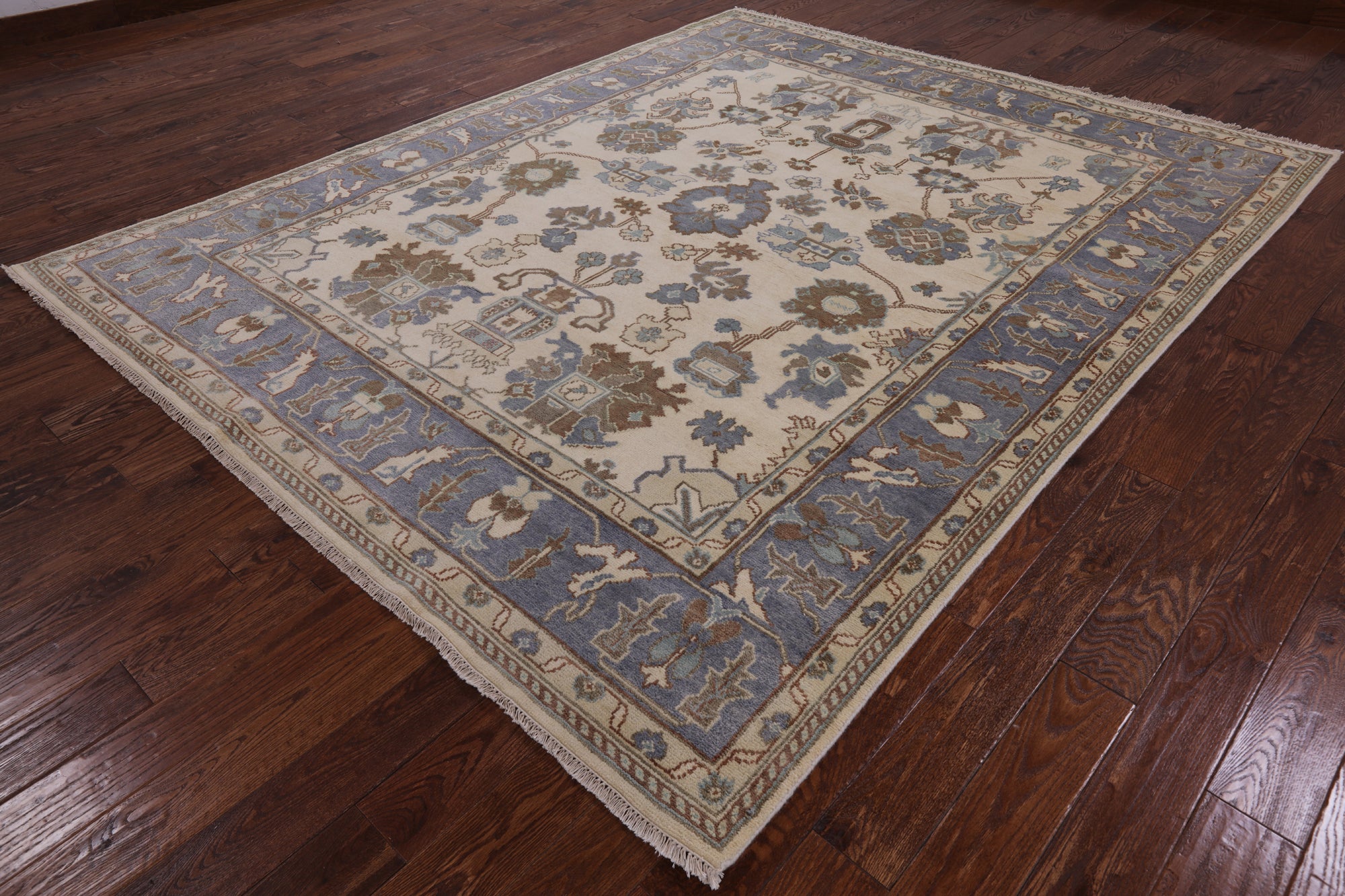 Ivory Turkish Oushak Hand Knotted Wool Area Rug - 8' 0" X 10' 0" - Golden Nile