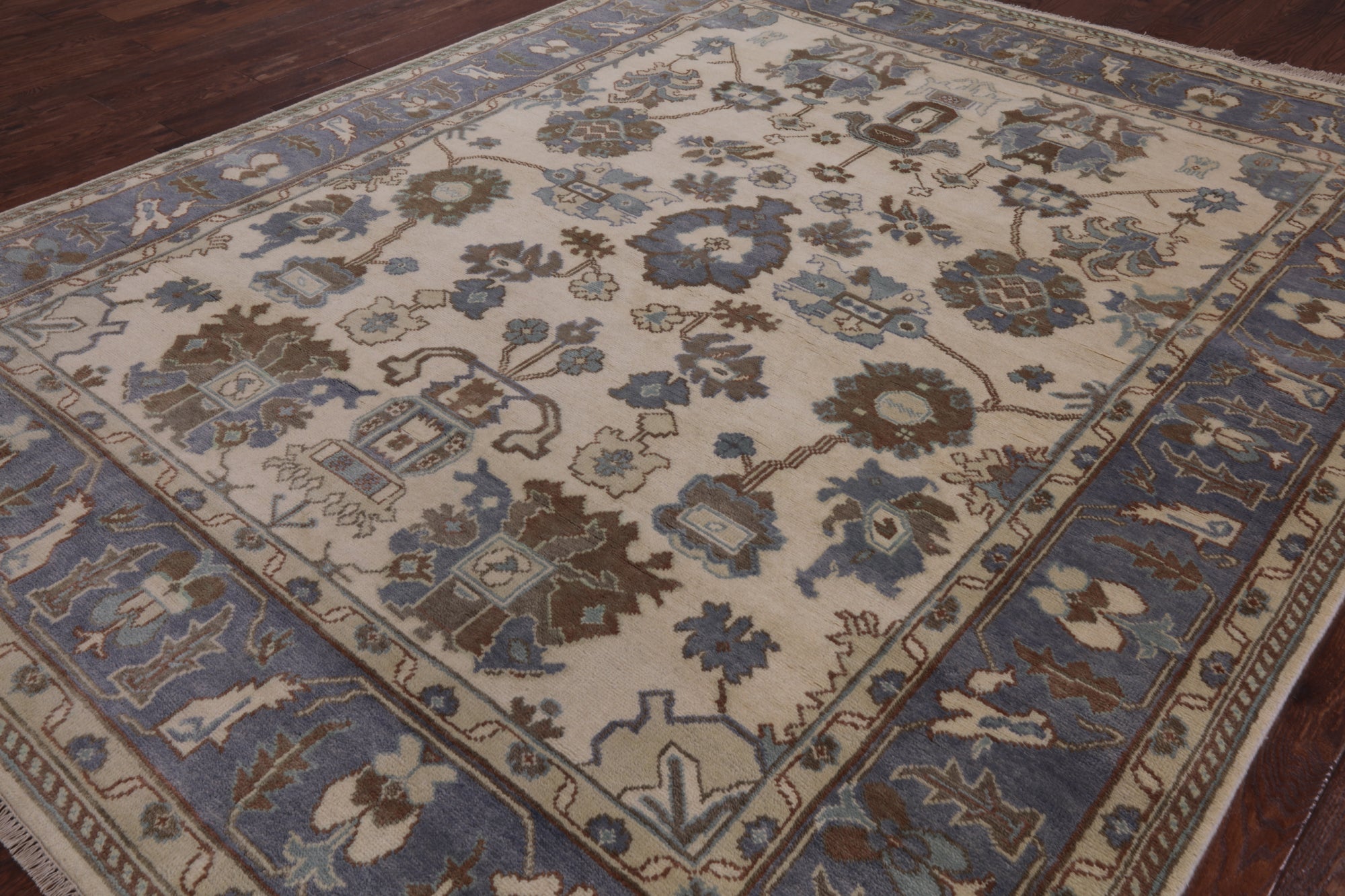 Ivory Turkish Oushak Hand Knotted Wool Area Rug - 8' 0" X 10' 0" - Golden Nile