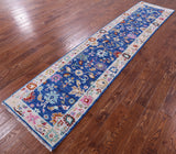 Blue Turkish Oushak Hand Knotted Wool Runner Rug - 2' 8" X 12' 2" - Golden Nile