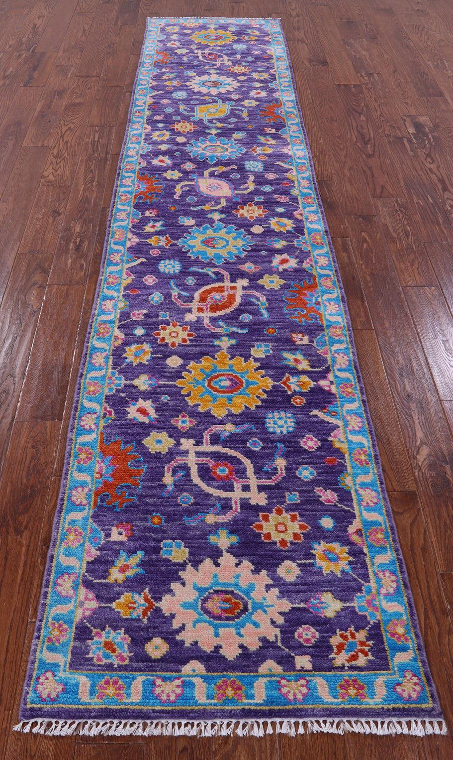 Purple Turkish Oushak Hand Knotted Wool Runner Rug - 2' 7" X 12' 4" - Golden Nile