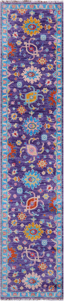 Purple Turkish Oushak Hand Knotted Wool Runner Rug - 2' 7" X 12' 4" - Golden Nile