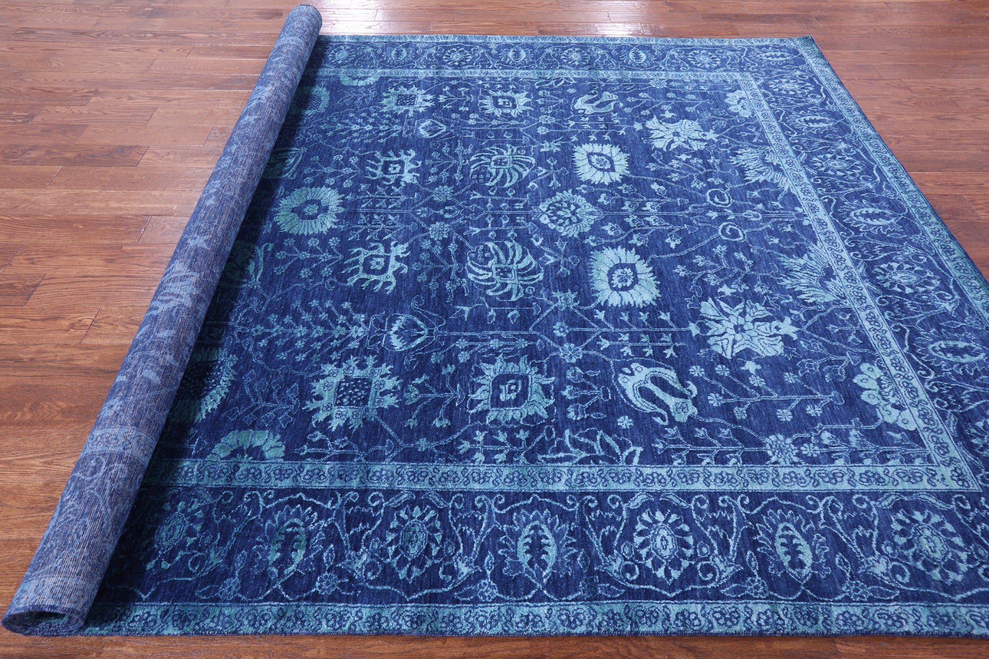 Blue Persian Hand Knotted Wool & Silk Rug - 8' 0" X 10' 0" - Golden Nile