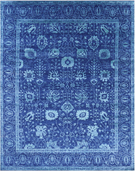 Blue Persian Hand Knotted Wool & Silk Rug - 8' 0" X 10' 0" - Golden Nile