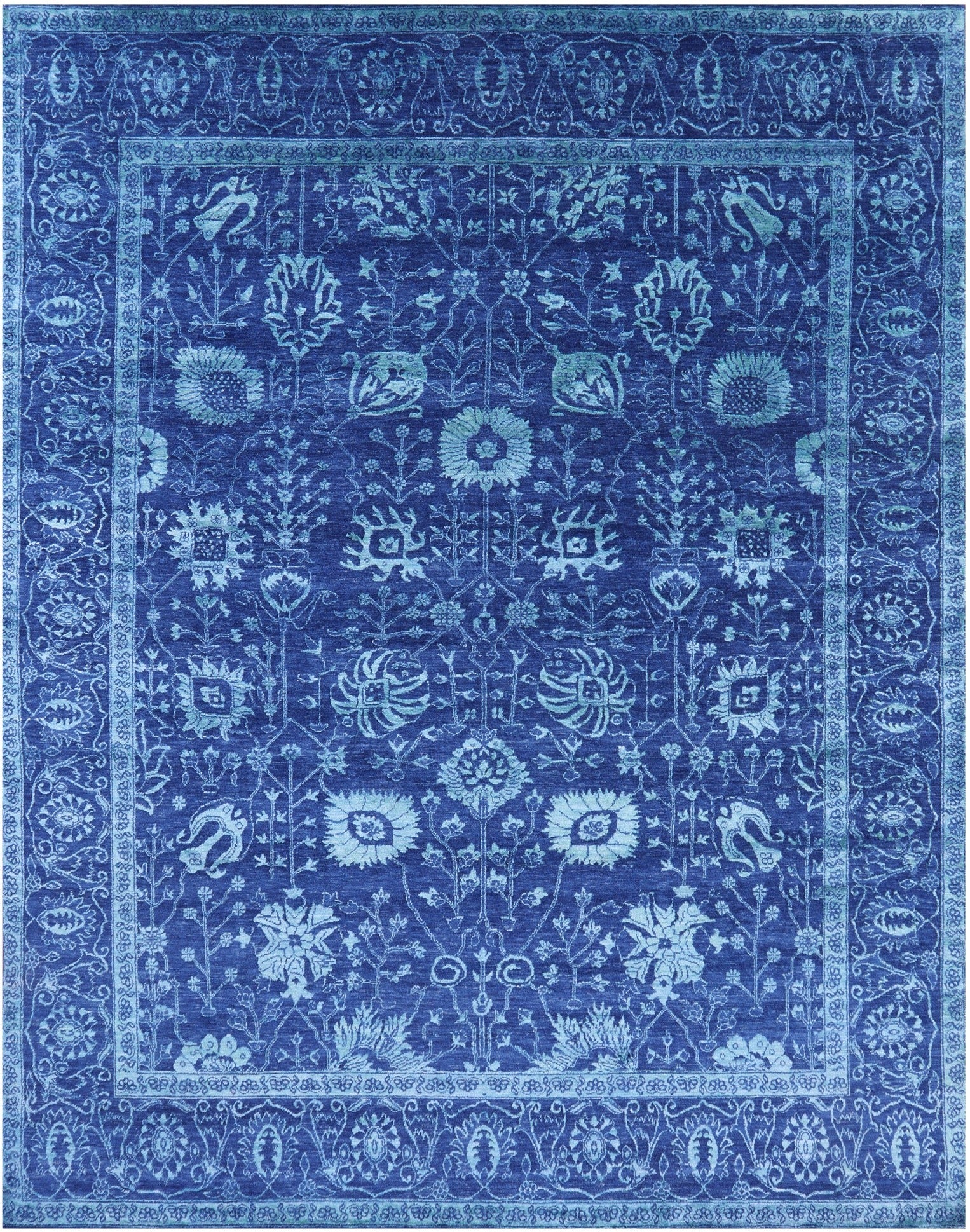 Blue Persian Hand Knotted Wool & Silk Rug - 8' 0" X 10' 0" - Golden Nile