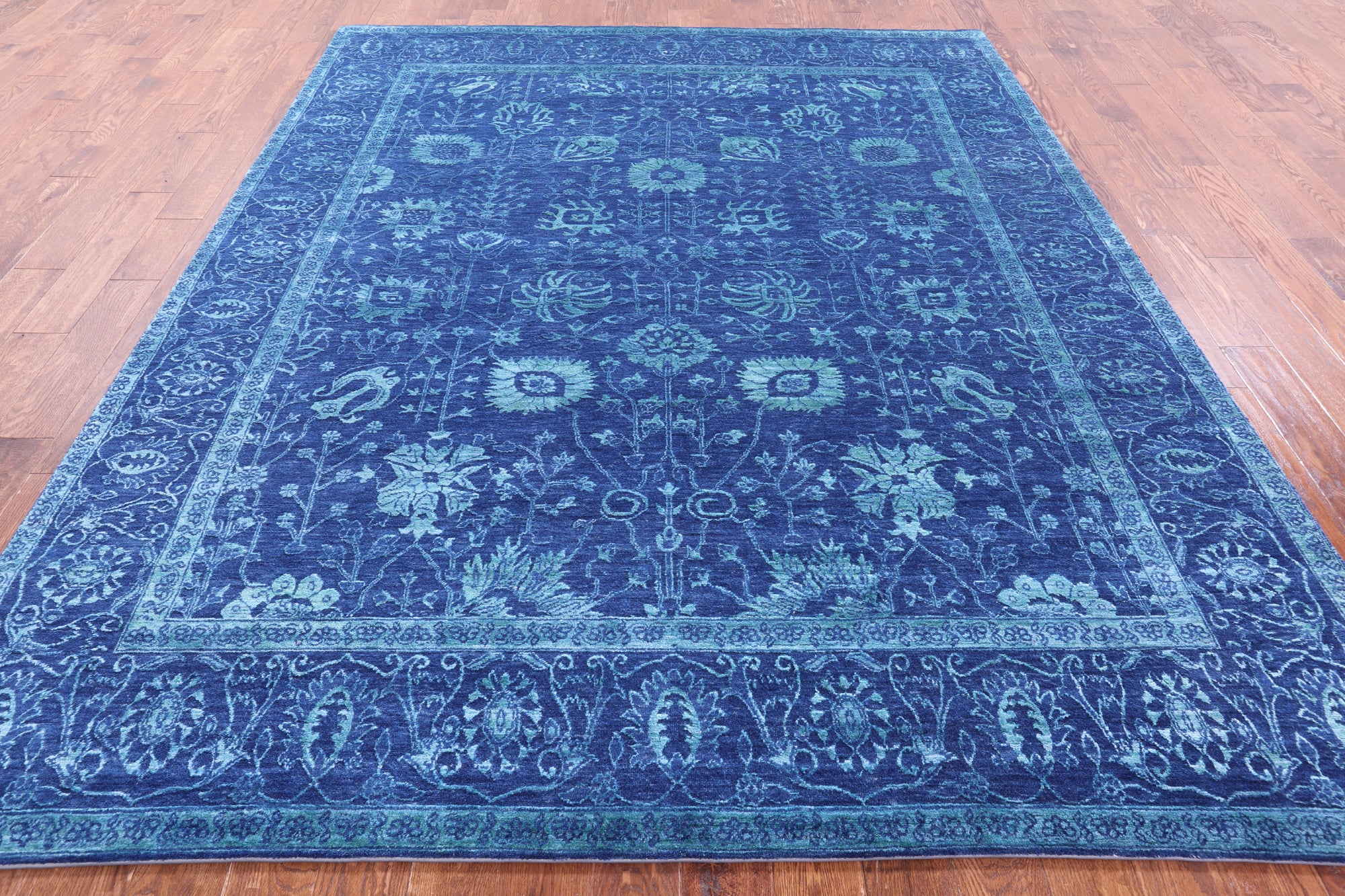 Blue Persian Hand Knotted Wool & Silk Rug - 8' 0" X 10' 0" - Golden Nile