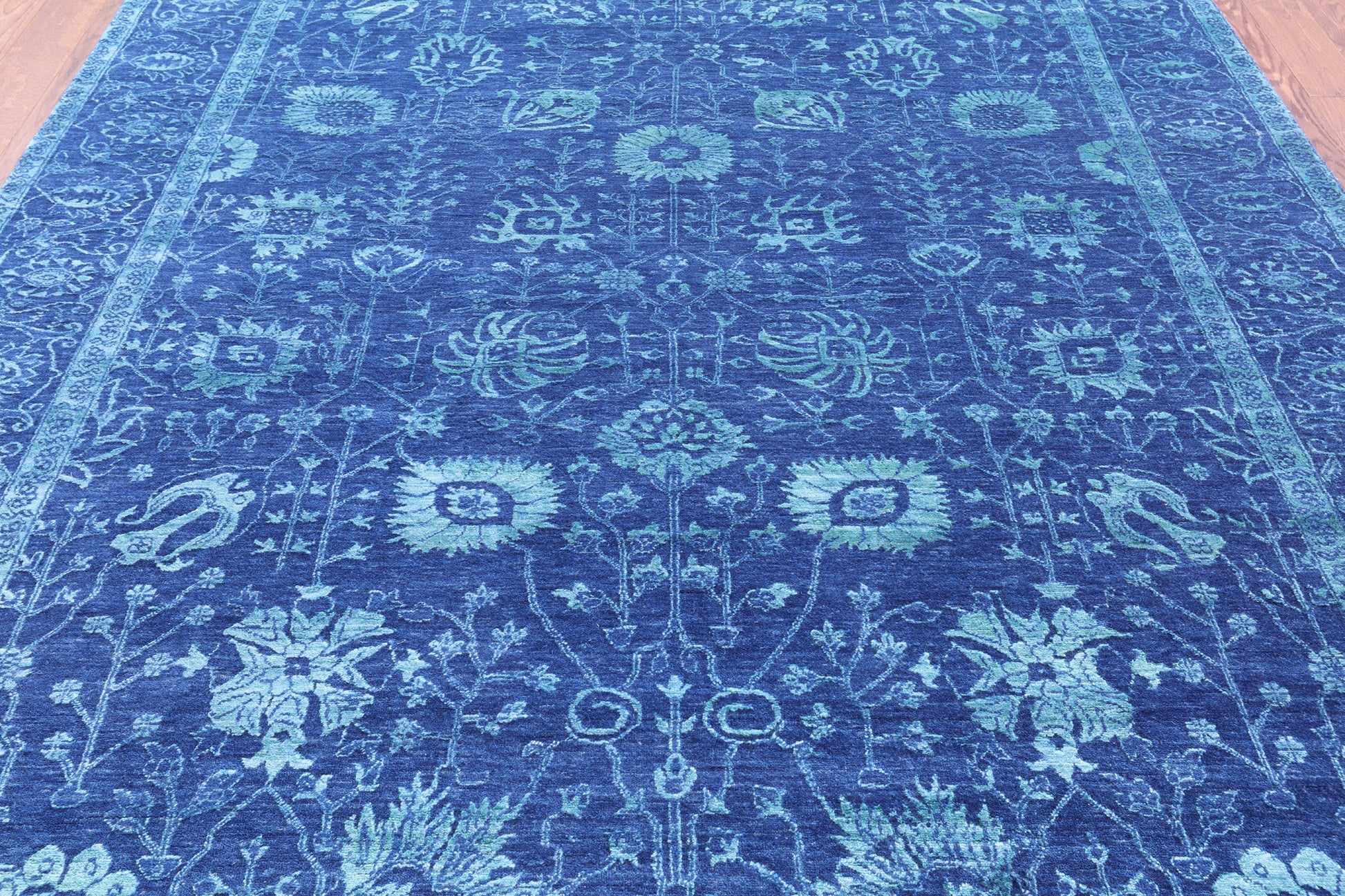 Blue Persian Hand Knotted Wool & Silk Rug - 8' 0" X 10' 0" - Golden Nile