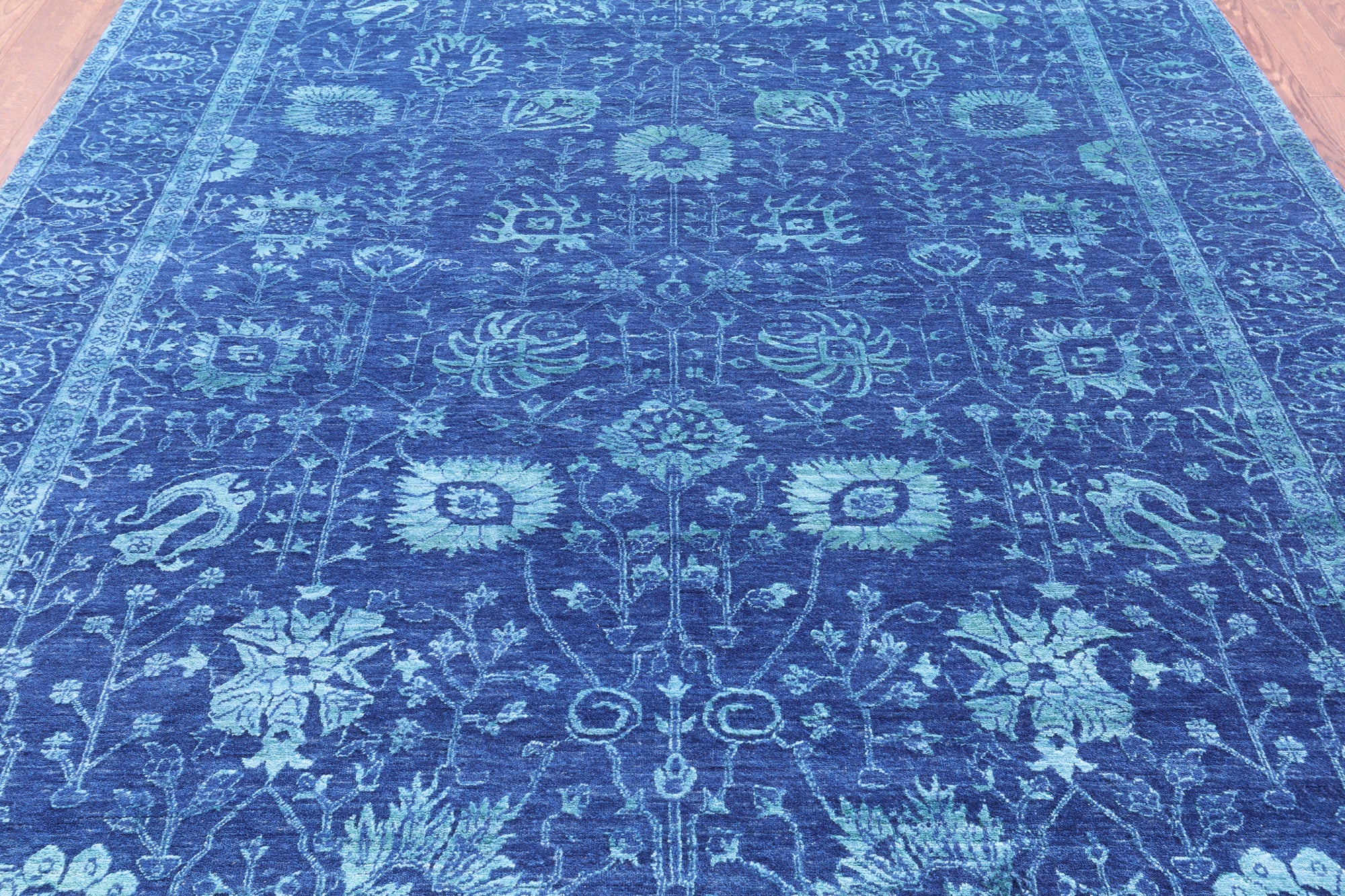 Blue Persian Hand Knotted Wool & Silk Rug - 8' 0" X 10' 0" - Golden Nile
