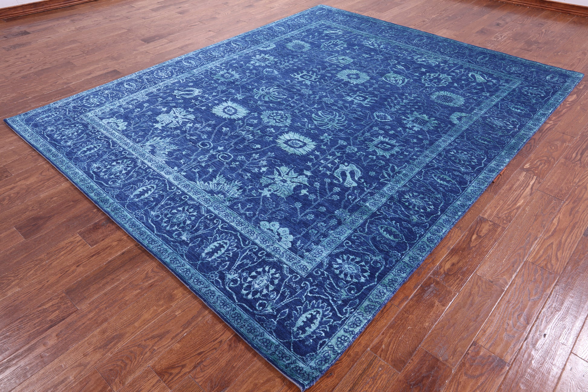 Blue Persian Hand Knotted Wool & Silk Rug - 8' 0" X 10' 0" - Golden Nile