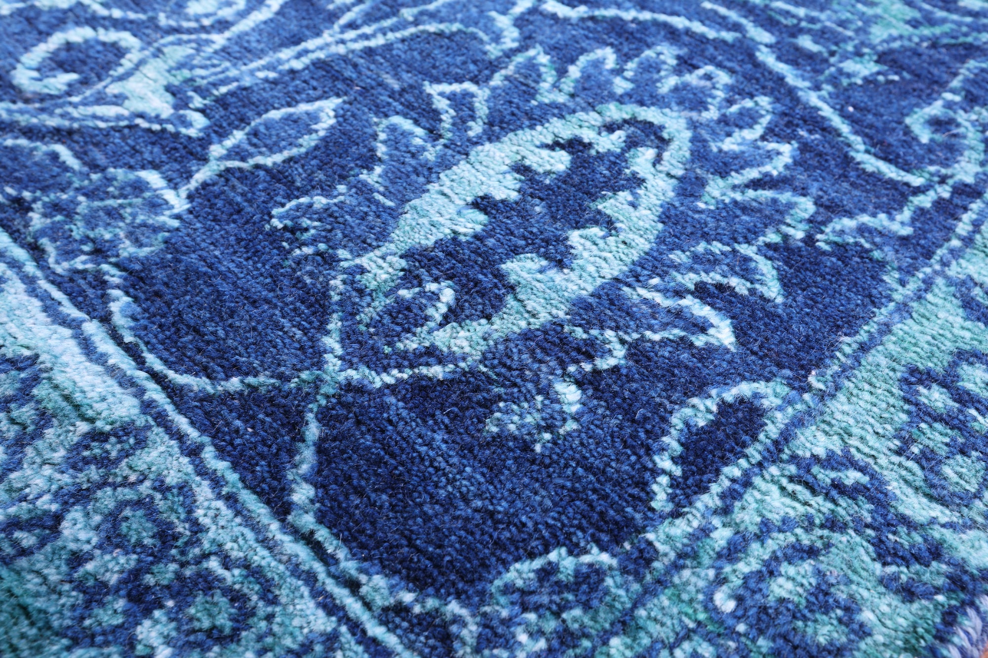 Blue Persian Hand Knotted Wool & Silk Rug - 8' 0" X 10' 0" - Golden Nile
