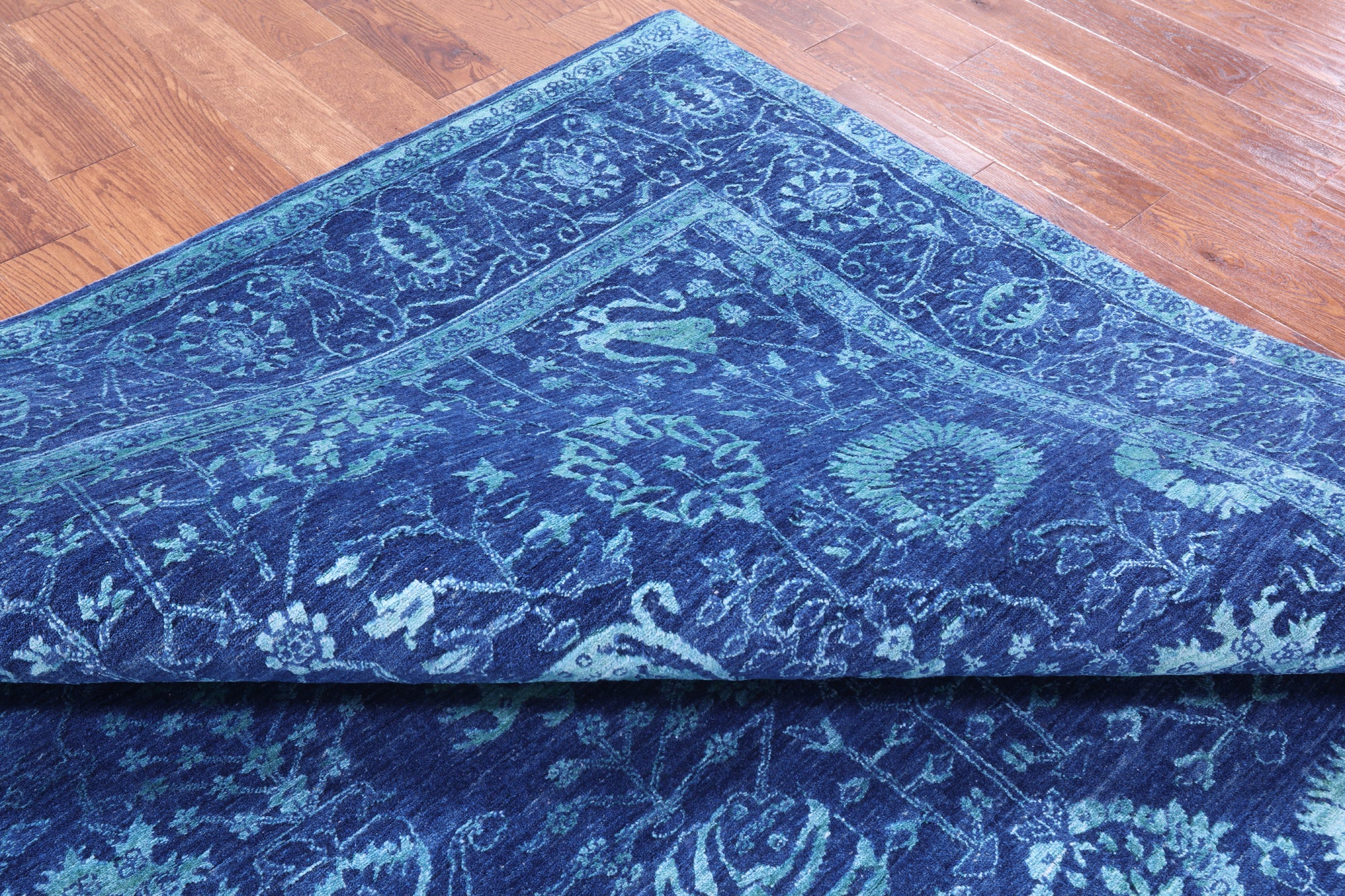 Blue Persian Hand Knotted Wool & Silk Rug - 8' 0" X 10' 0" - Golden Nile