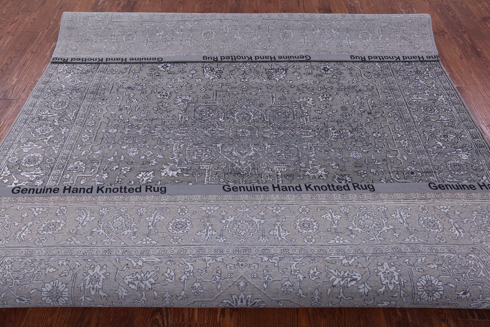 Grey Persian Fine Serapi Hand Knotted Wool & Silk Rug - 8' 0" X 10' 1" - Golden Nile