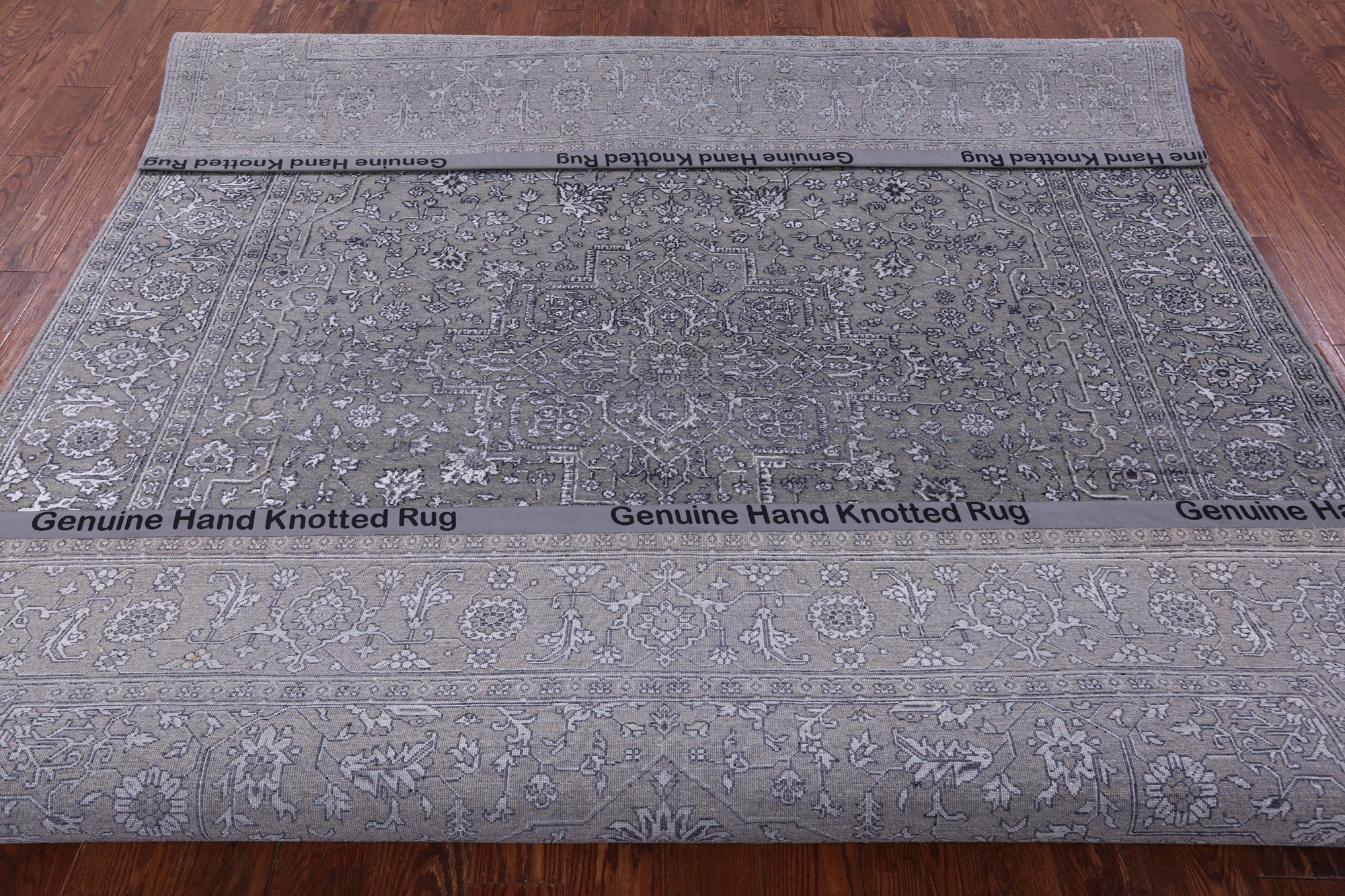 Grey Persian Fine Serapi Hand Knotted Wool & Silk Rug - 8' 0" X 10' 1" - Golden Nile