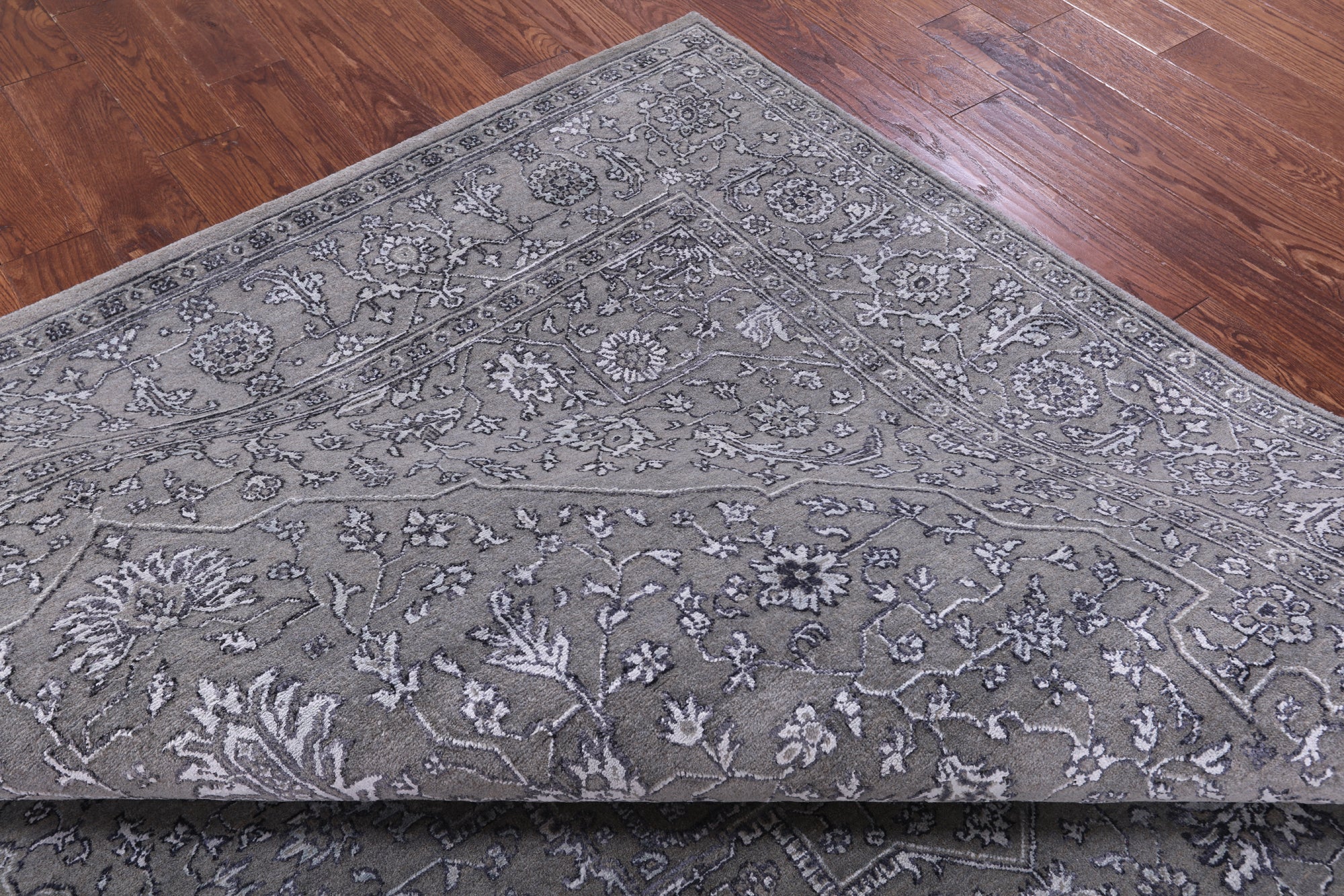 Grey Persian Fine Serapi Hand Knotted Wool & Silk Rug - 8' 0" X 10' 1" - Golden Nile