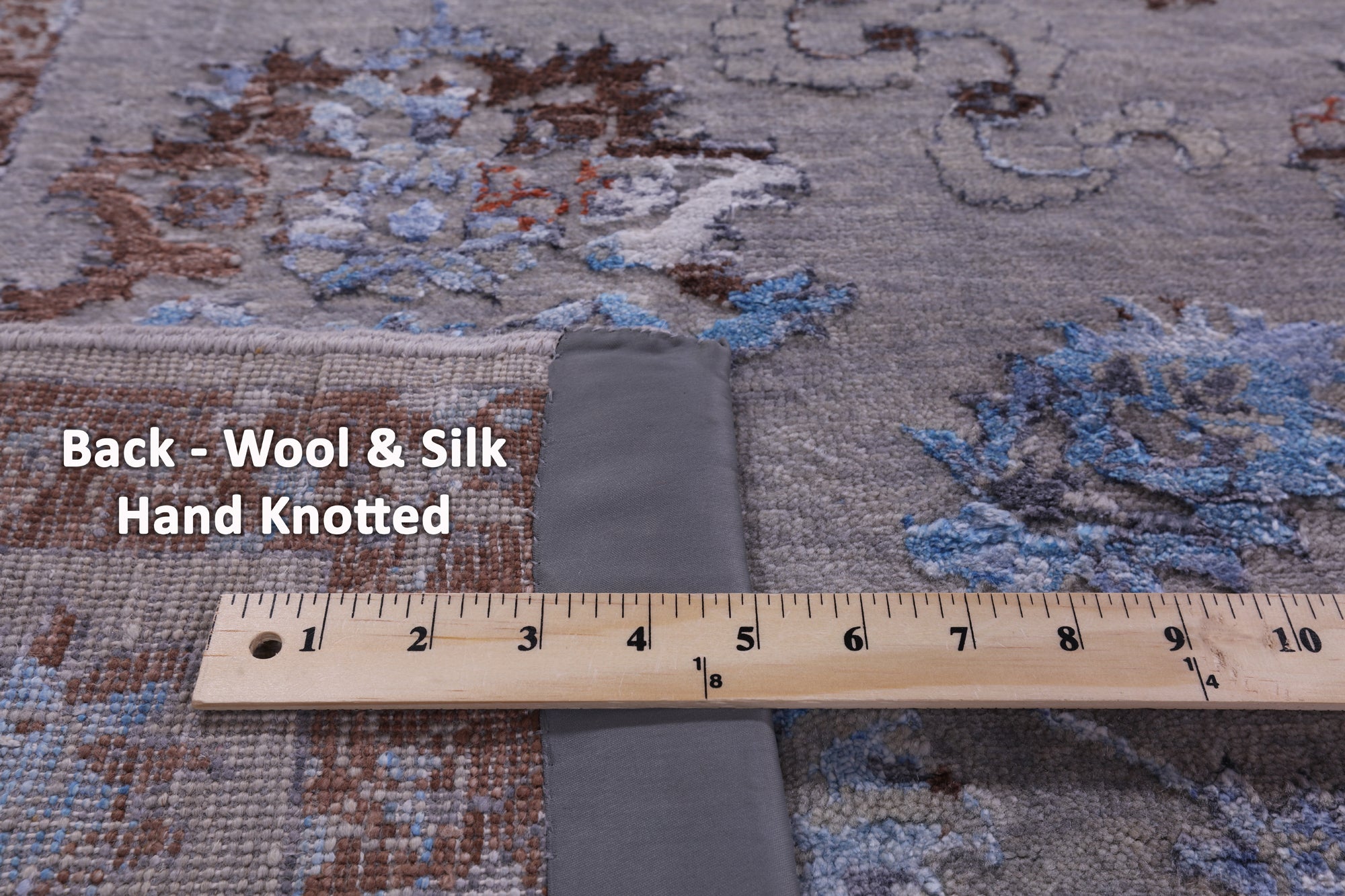 Grey Persian Hand Knotted Wool & Silk Rug - 8' 1" X 9' 11" - Golden Nile