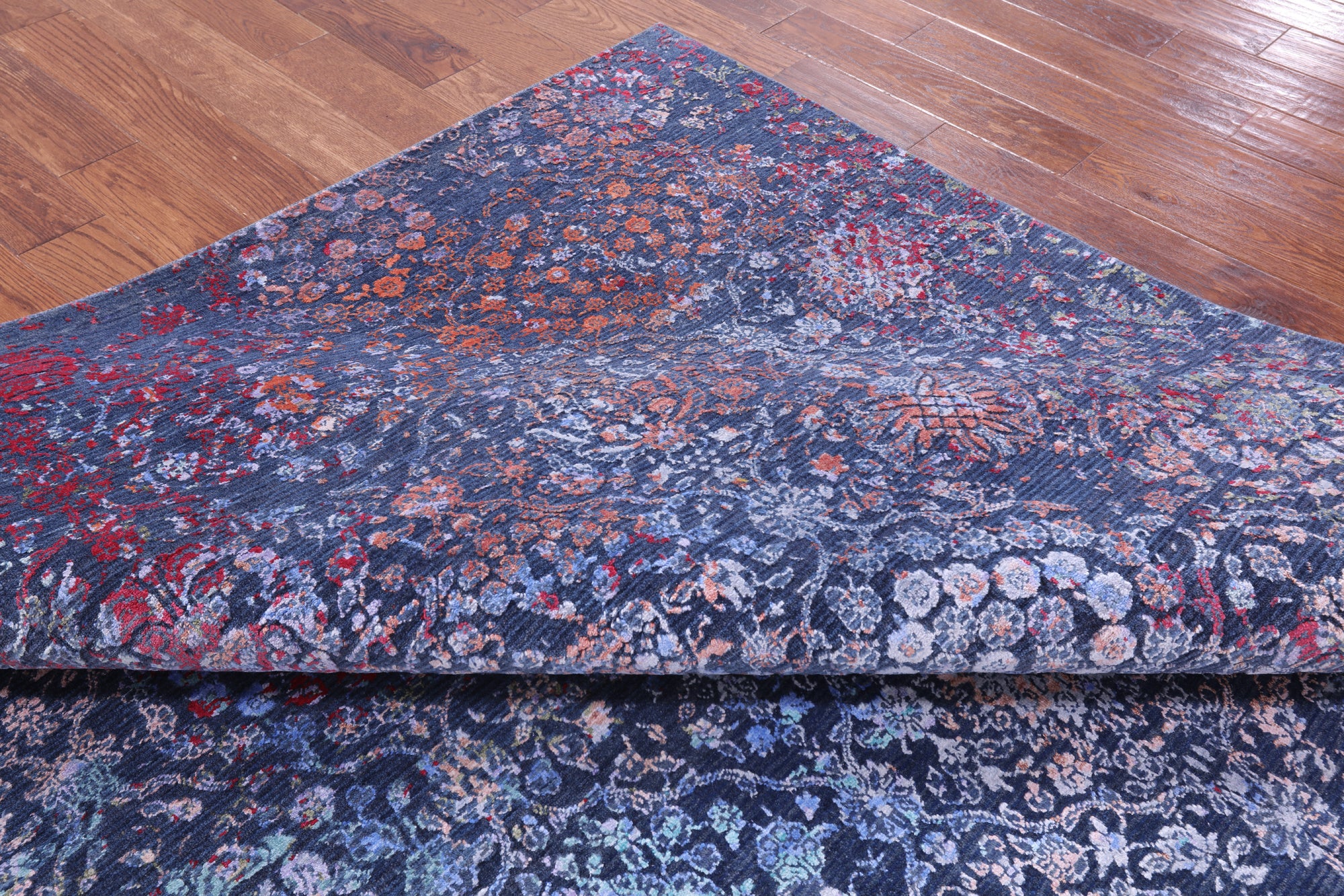 Blue Persian Hand Knotted Wool & Silk Rug - 8' 1" X 10' 0" - Golden Nile