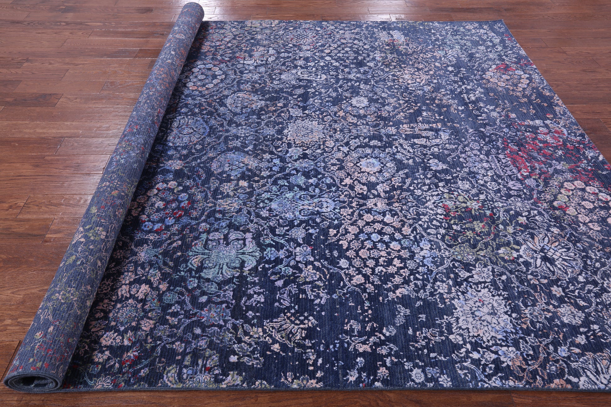 Blue Persian Hand Knotted Wool & Silk Rug - 8' 1" X 10' 0" - Golden Nile