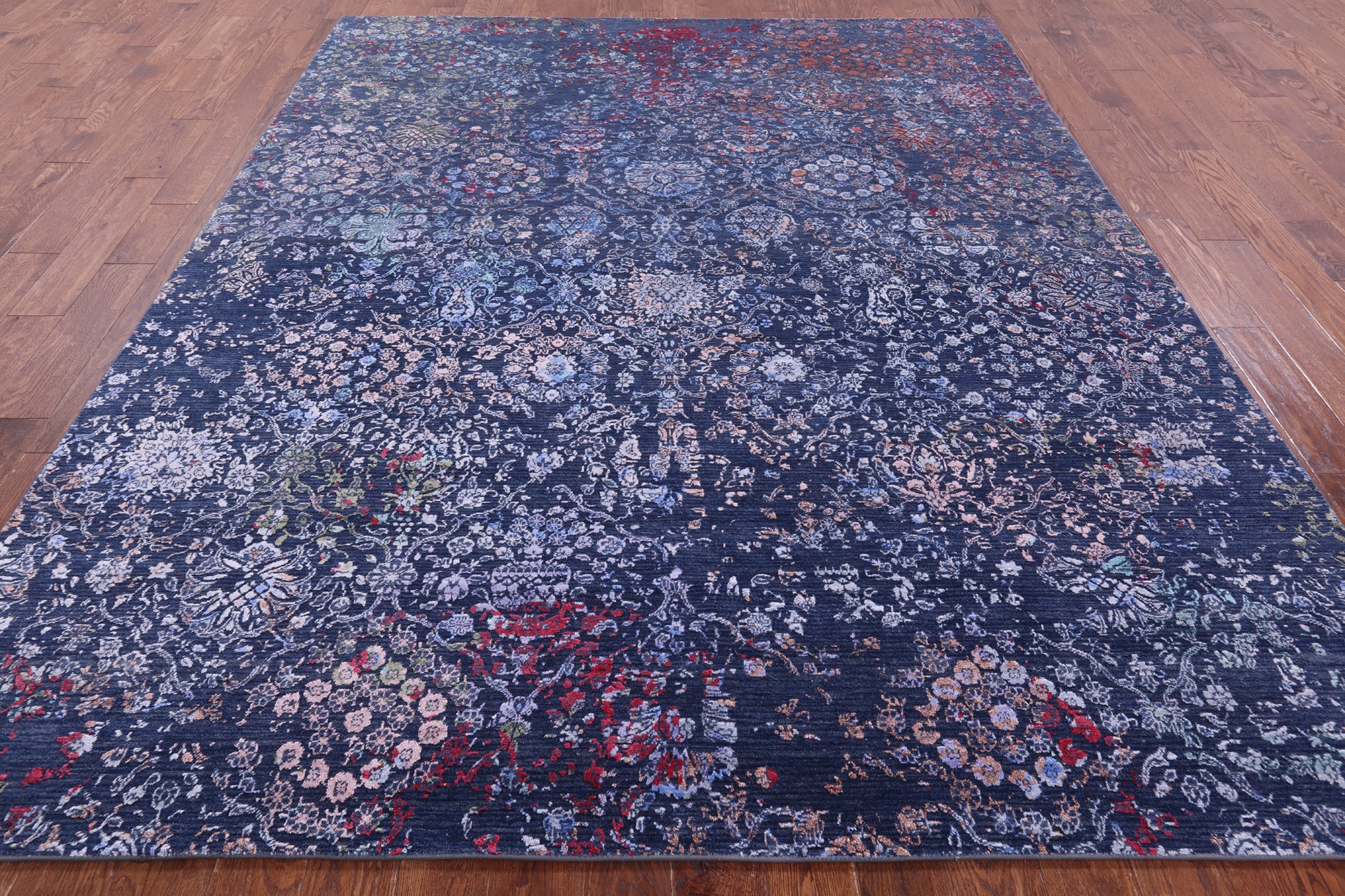 Blue Persian Hand Knotted Wool & Silk Rug - 8' 1" X 10' 0" - Golden Nile