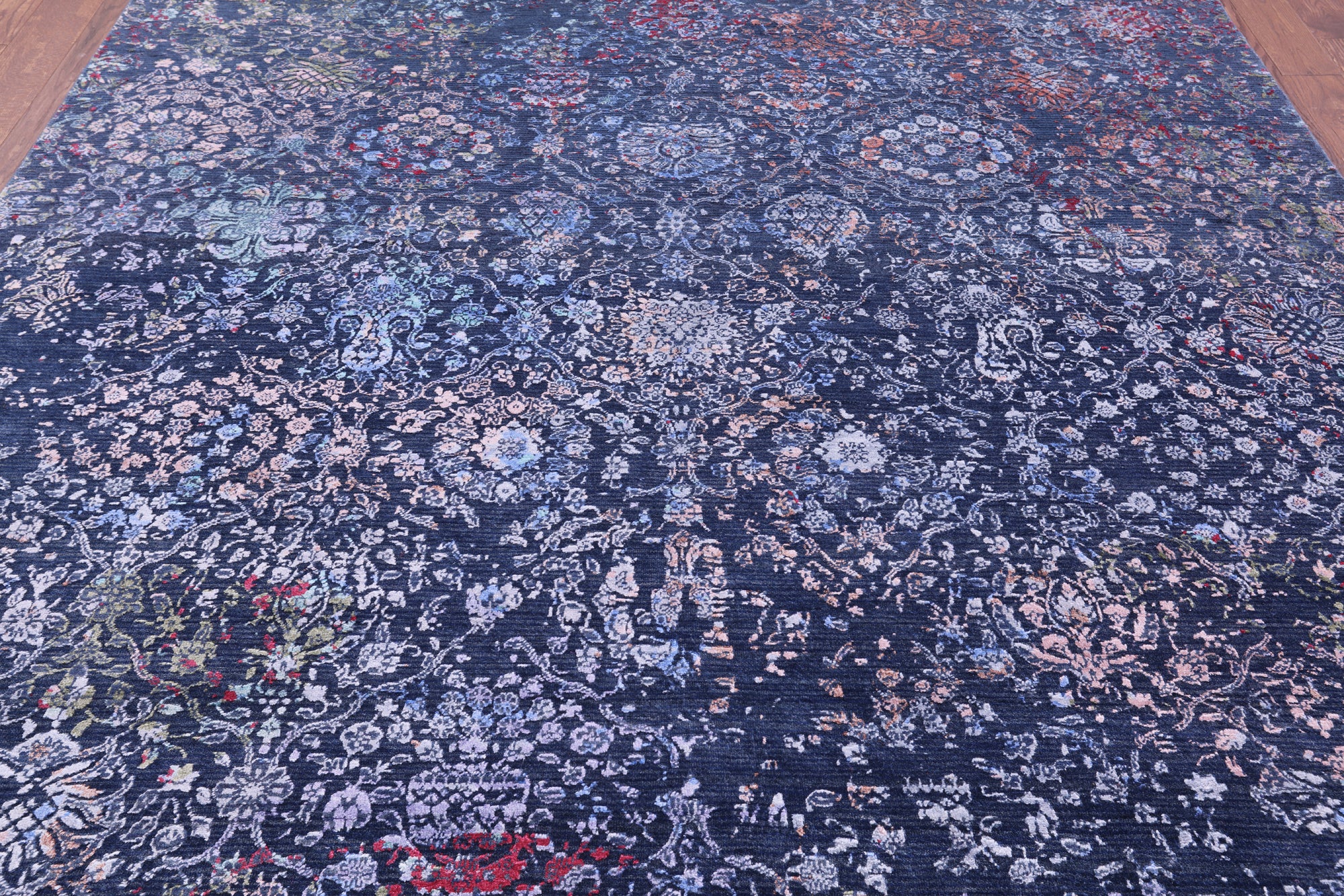 Blue Persian Hand Knotted Wool & Silk Rug - 8' 1" X 10' 0" - Golden Nile
