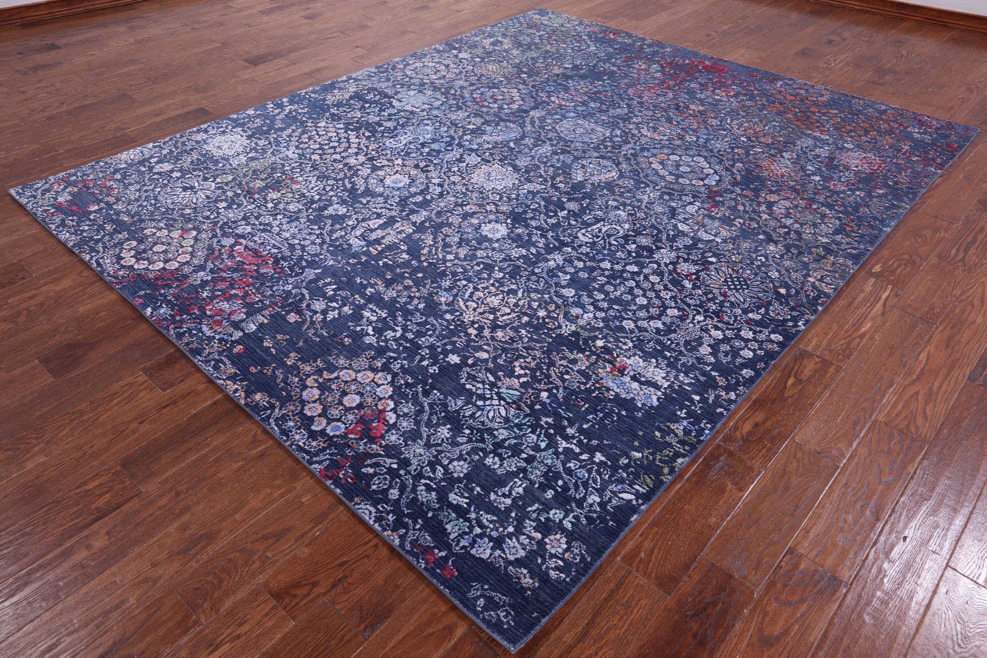 Blue Persian Hand Knotted Wool & Silk Rug - 8' 1" X 10' 0" - Golden Nile