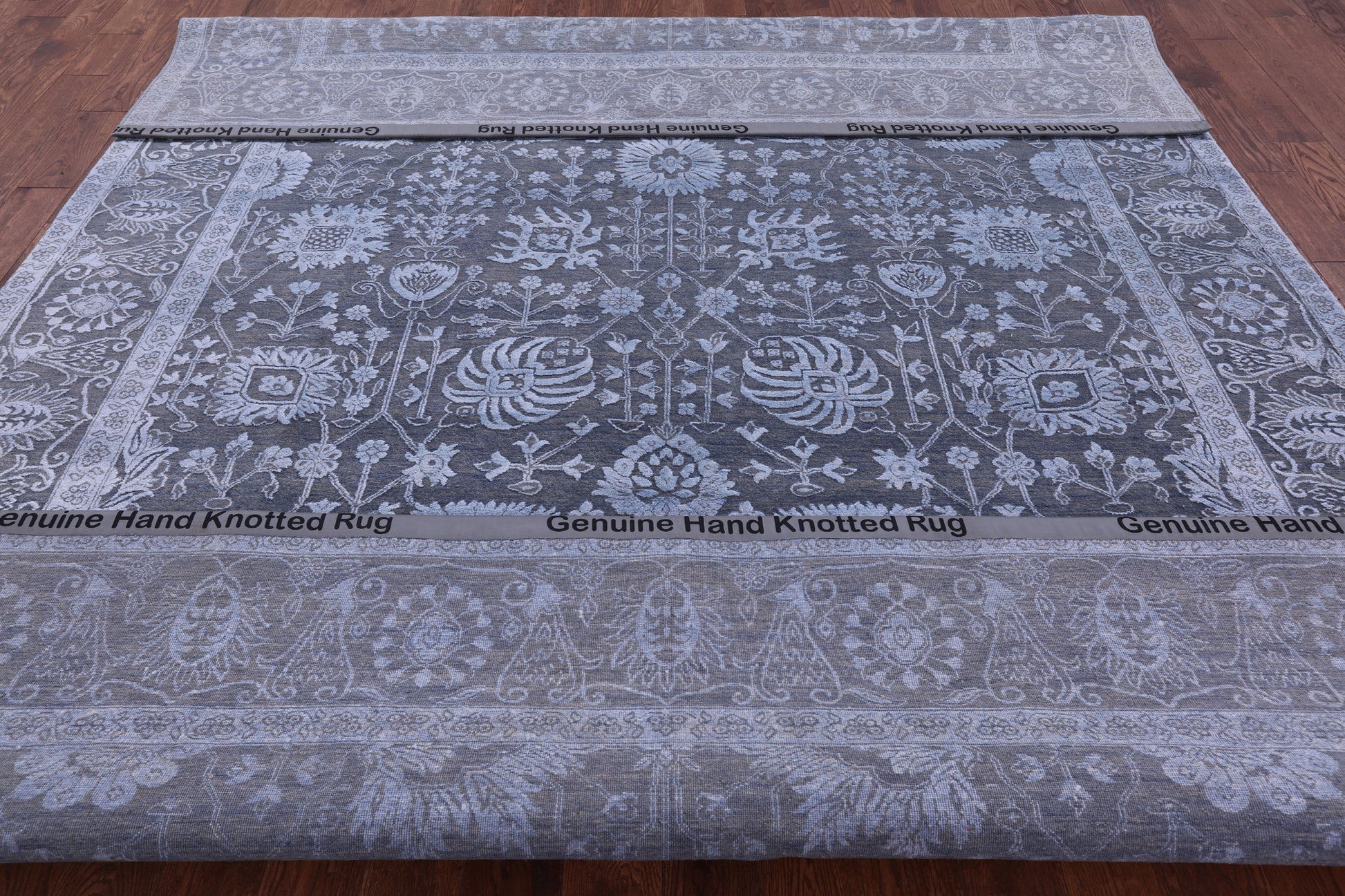 Grey Persian Hand Knotted Wool & Silk Rug - 9' 0" X 11' 10" - Golden Nile