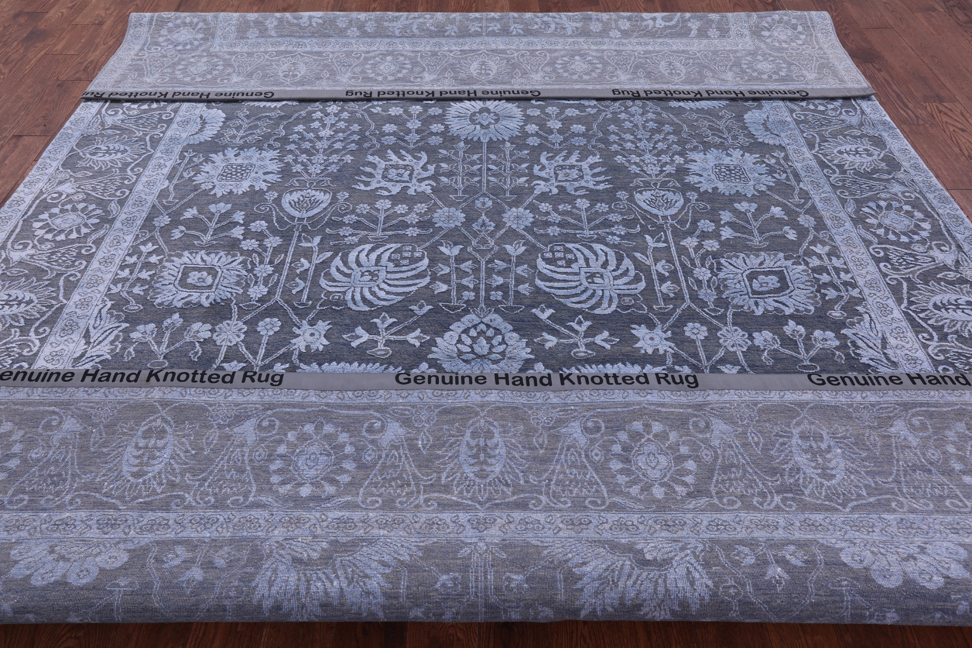 Grey Persian Hand Knotted Wool & Silk Rug - 9' 0" X 11' 10" - Golden Nile